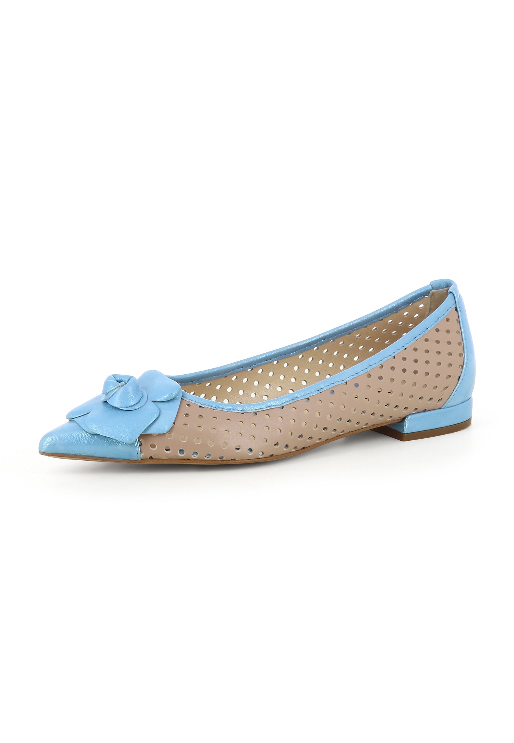 SONIA Damen Flats - Glattleder Beige/Blau