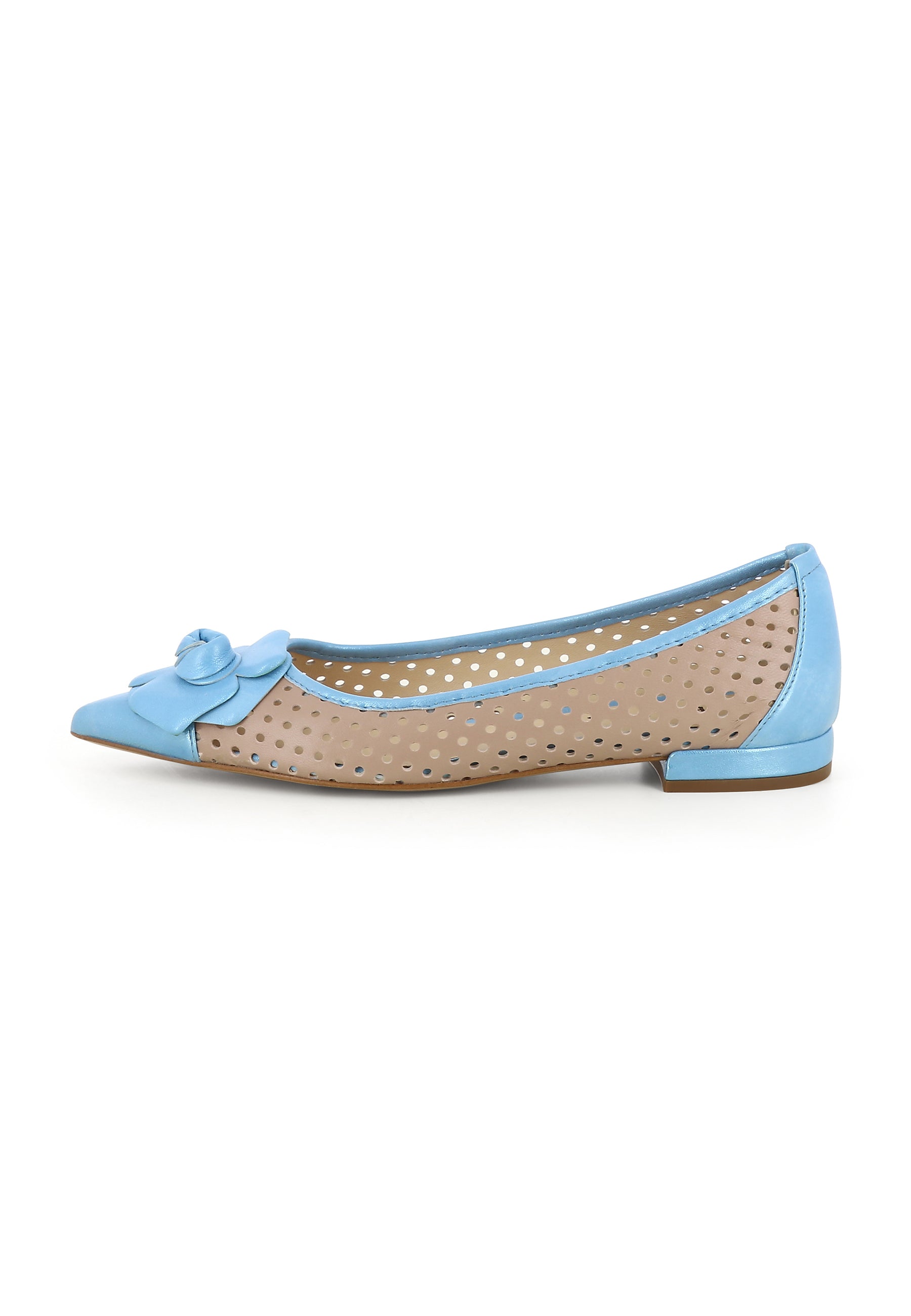 SONIA Damen Flats - Glattleder Beige/Blau