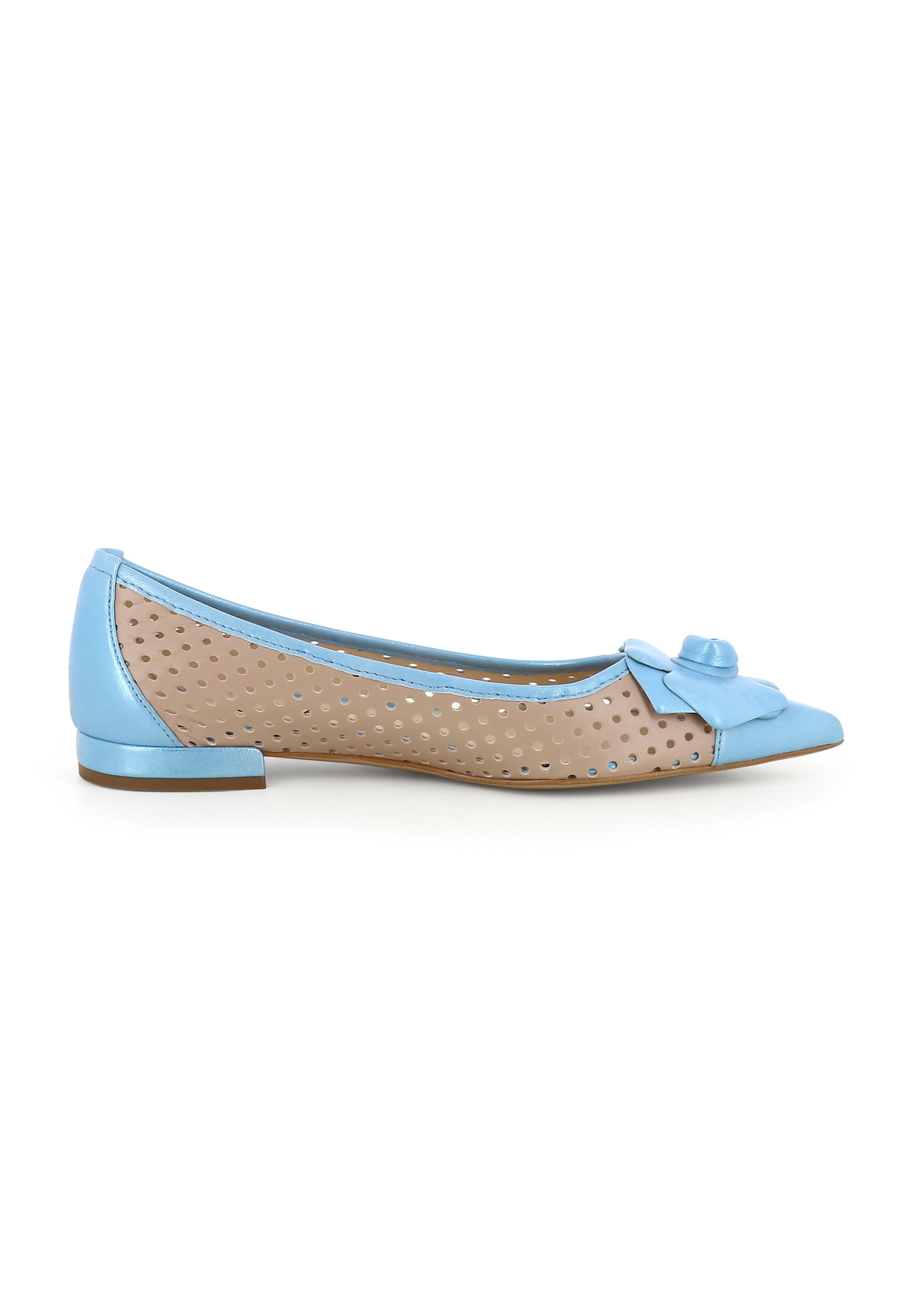 SONIA Damen Flats - Glattleder Beige/Blau