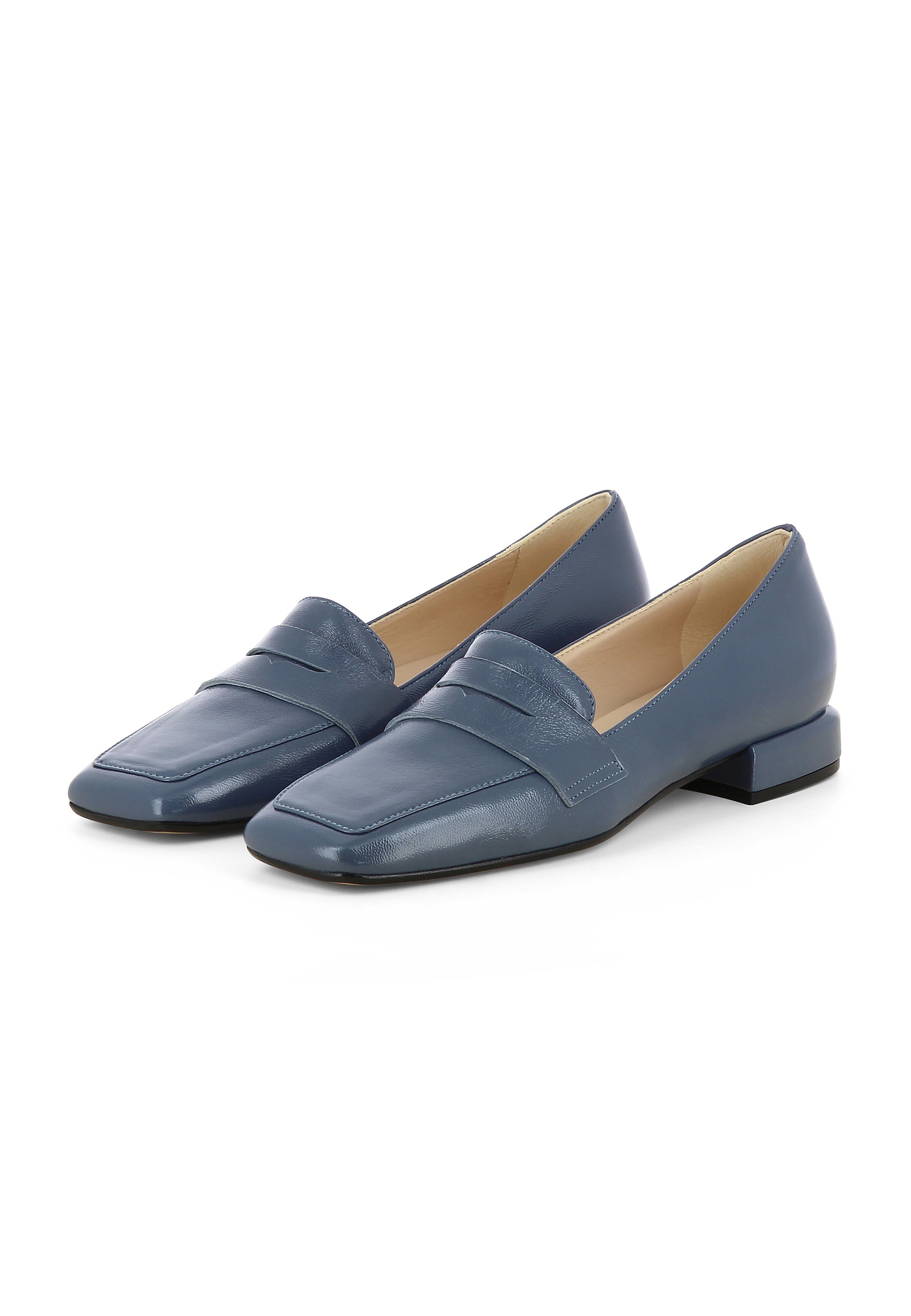 ANNA women's slippers - crumpled patent leather blue-grey