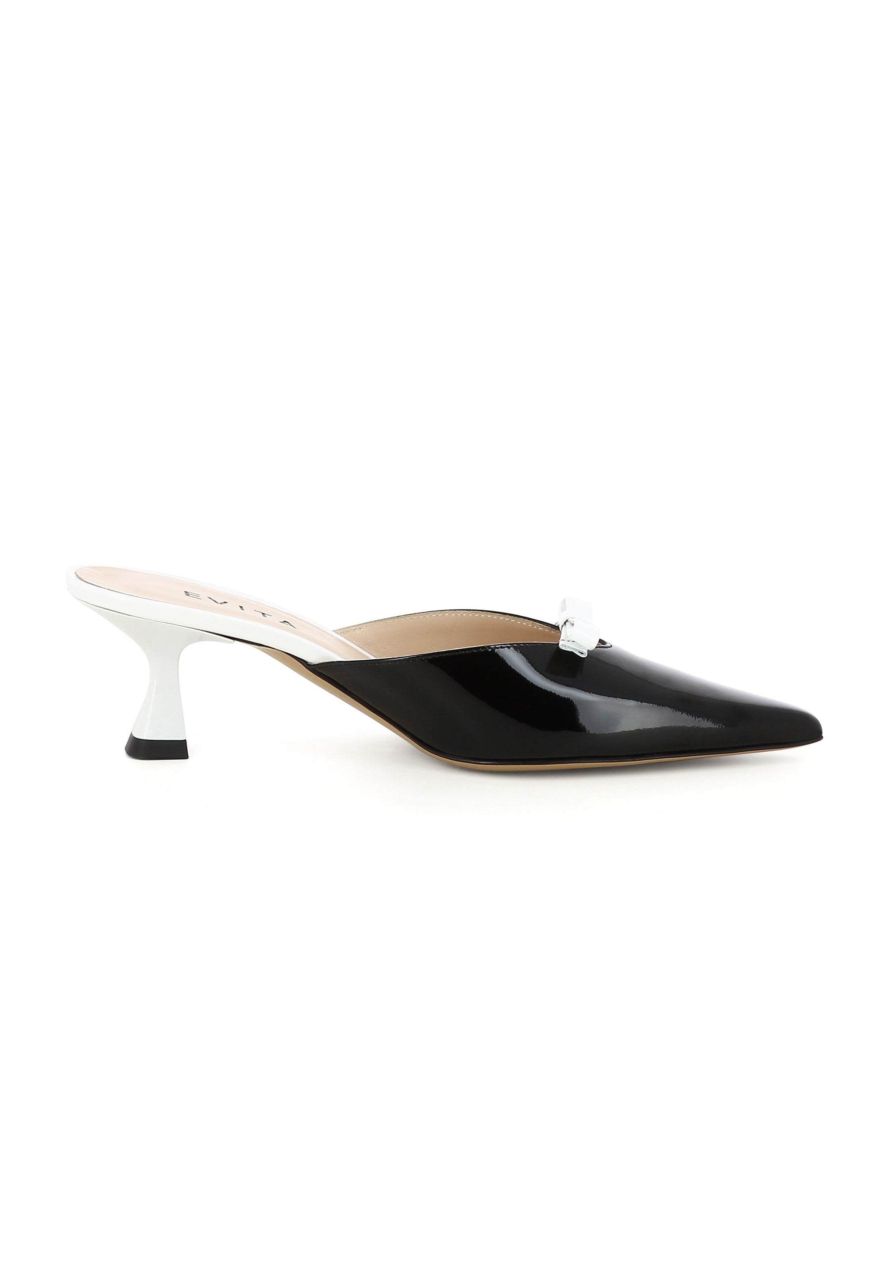 PERLA Damen Pantolette - Lackleder Schwarz/Weiß
