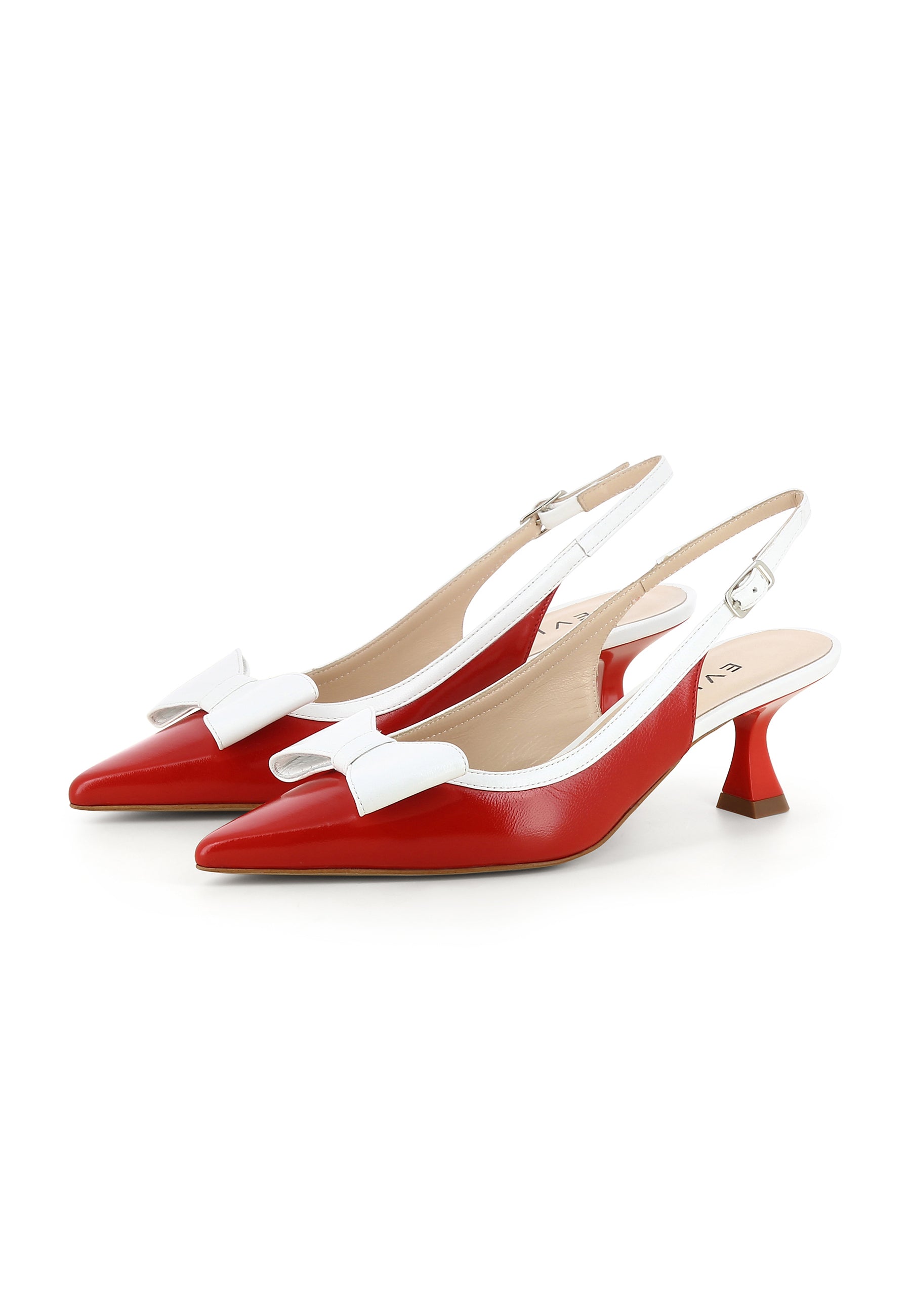 PERLA Damen Sling Pumps - Lackleder Rot/weiß