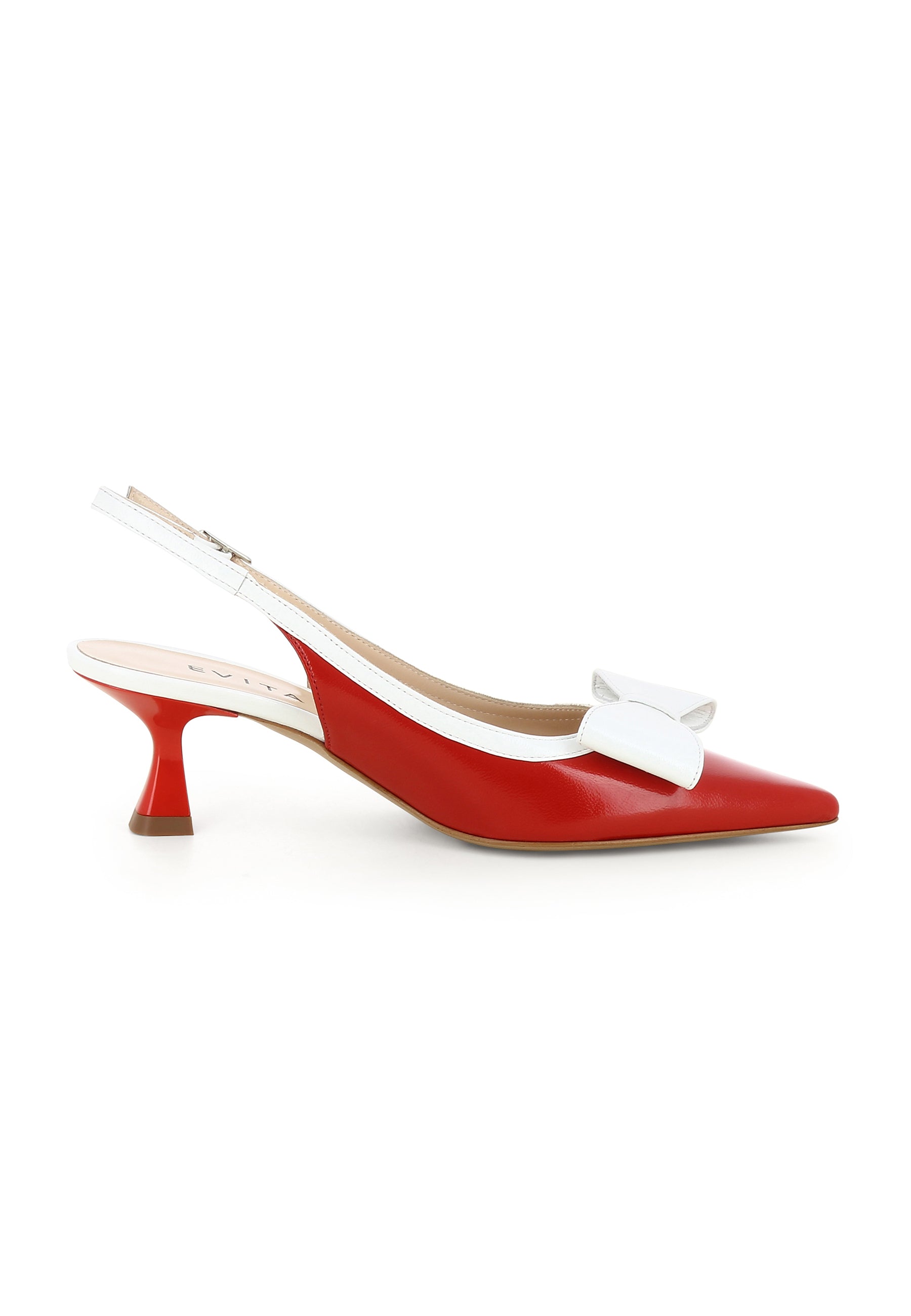 PERLA Damen Sling Pumps - Lackleder Rot/weiß