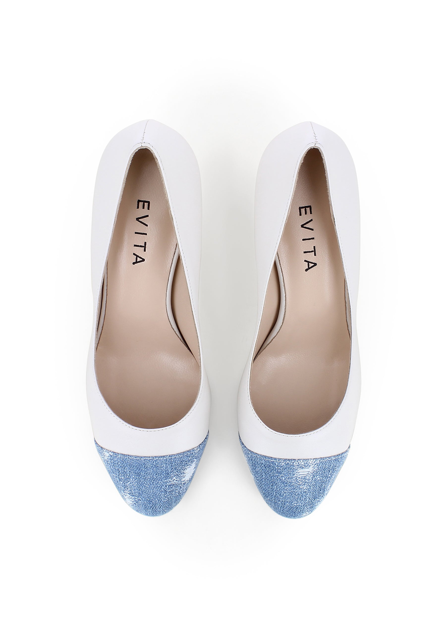 BIANCA Damen Pumps - Glattleder Cremeweiß/Jeans