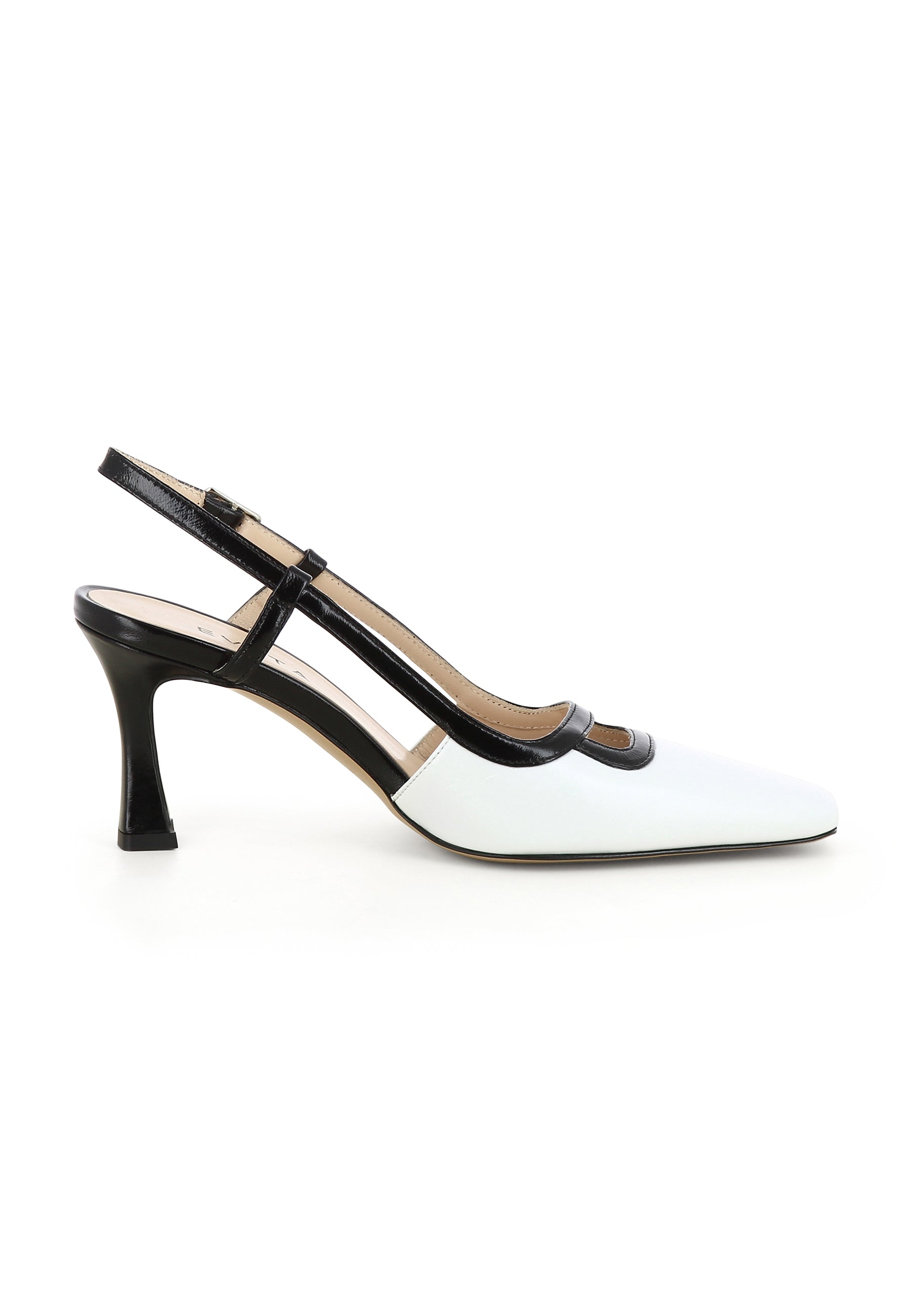 CARMELA Damen Sling Pumps - Knautschlackleder Weiß/Schwarz