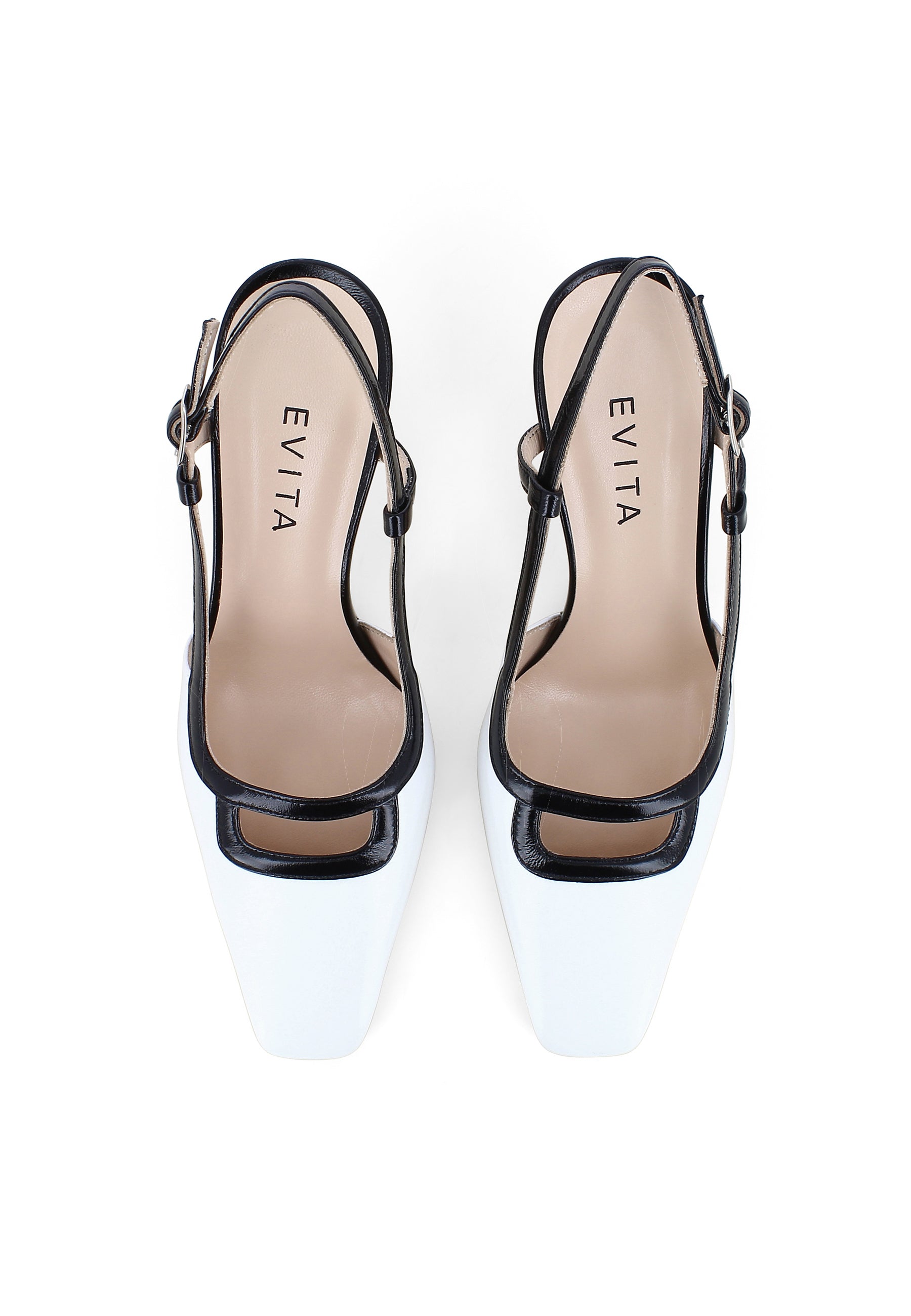 CARMELA Damen Sling Pumps - Knautschlackleder Weiß/Schwarz