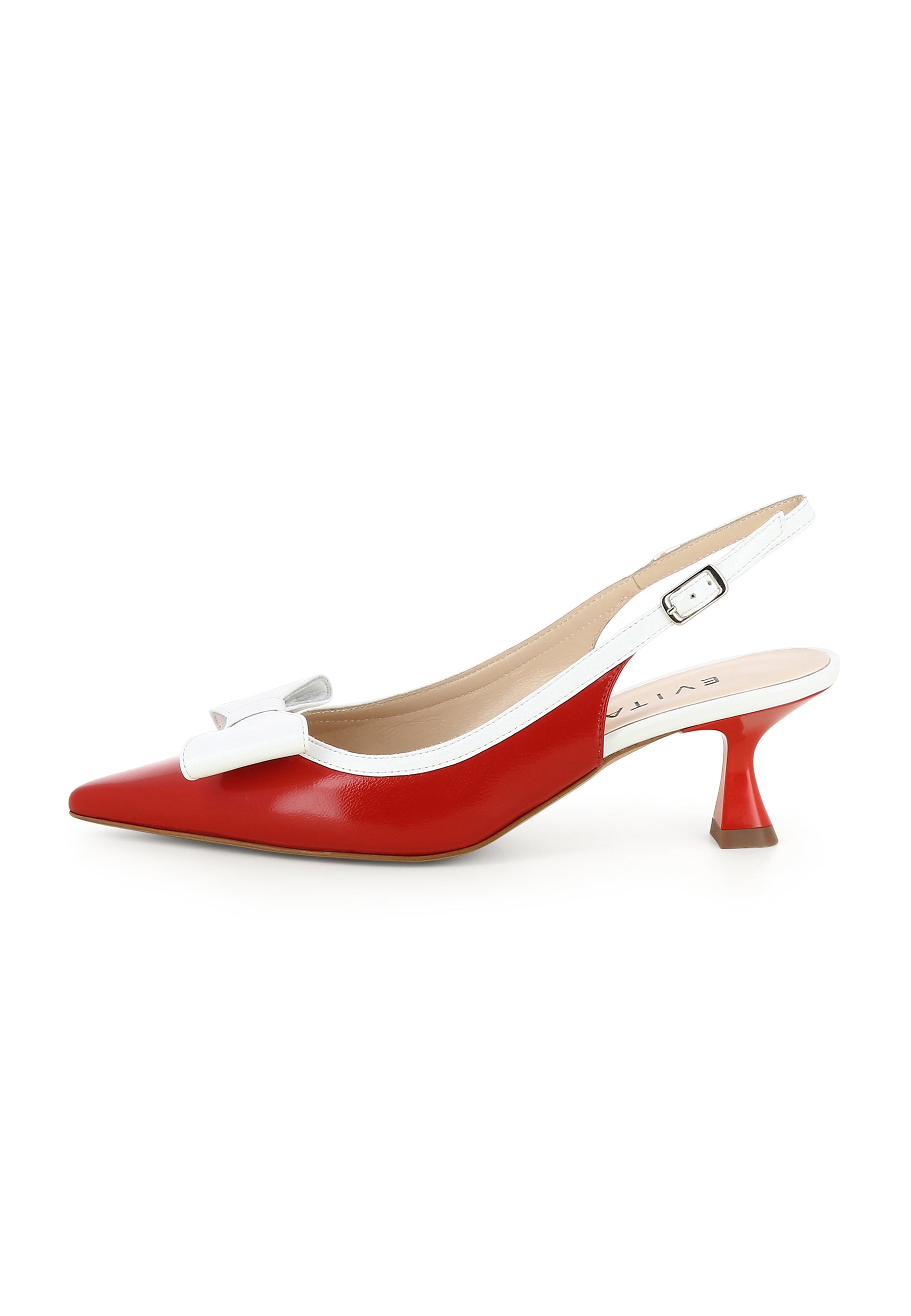 PERLA Damen Sling Pumps - Lackleder Rot/weiß