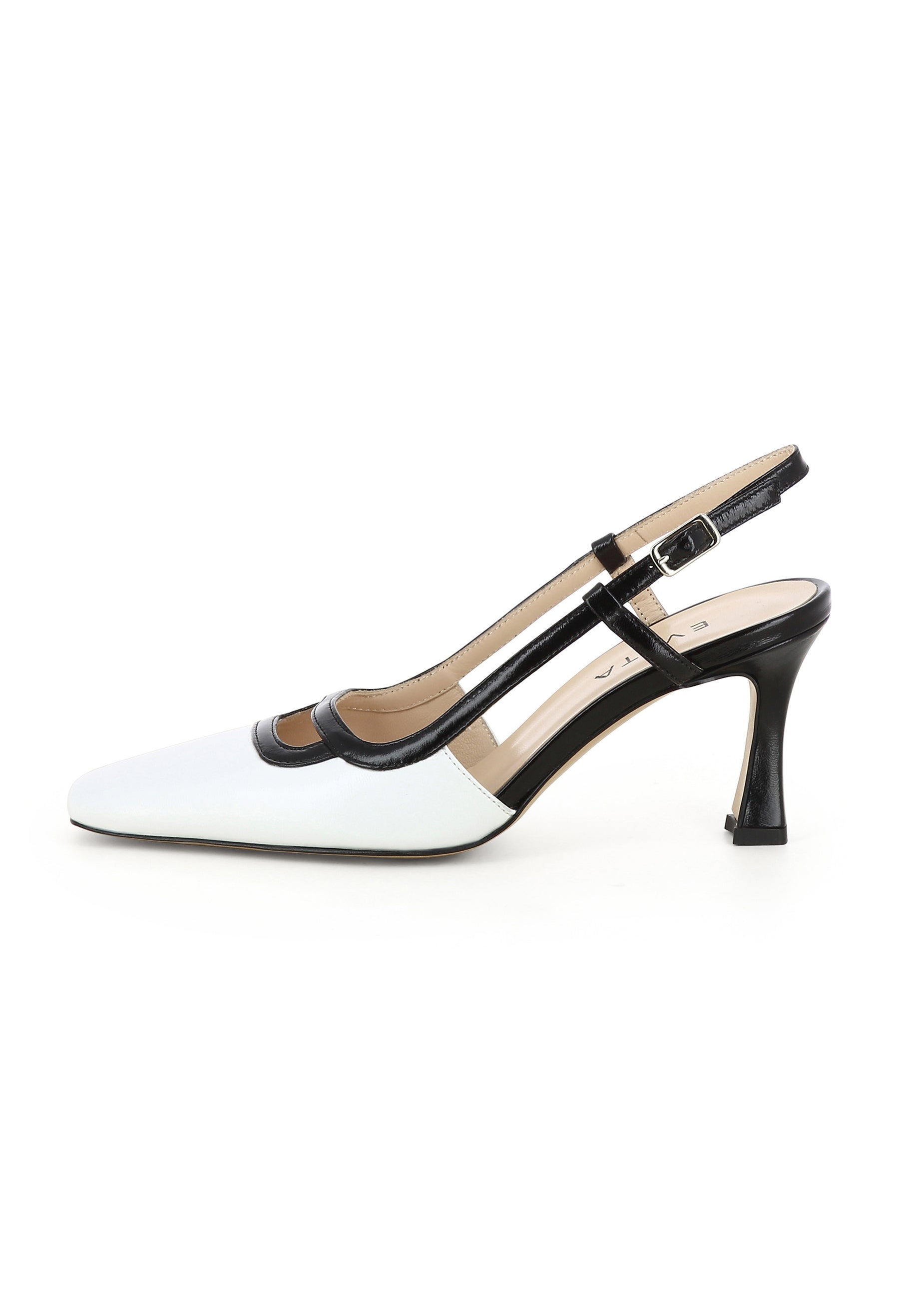 CARMELA Damen Sling Pumps - Knautschlackleder Weiß/Schwarz