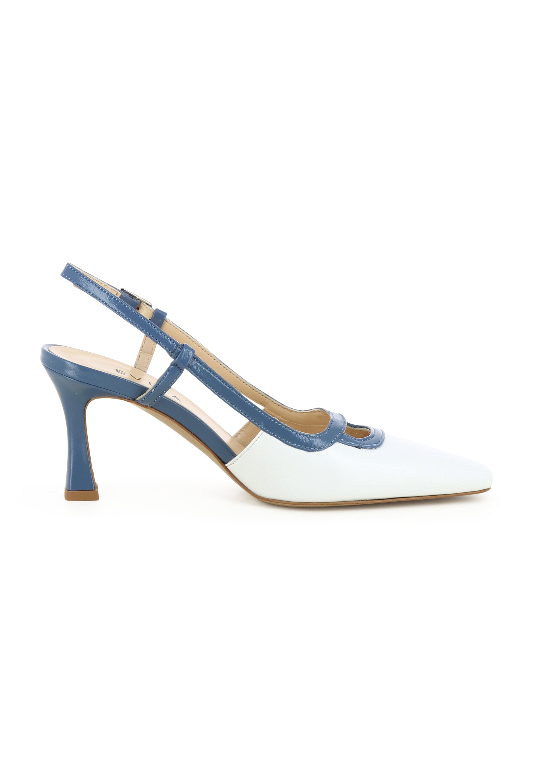 CARMELA Women's Sling Pumps - Crumpled Patent Leather Blue/White