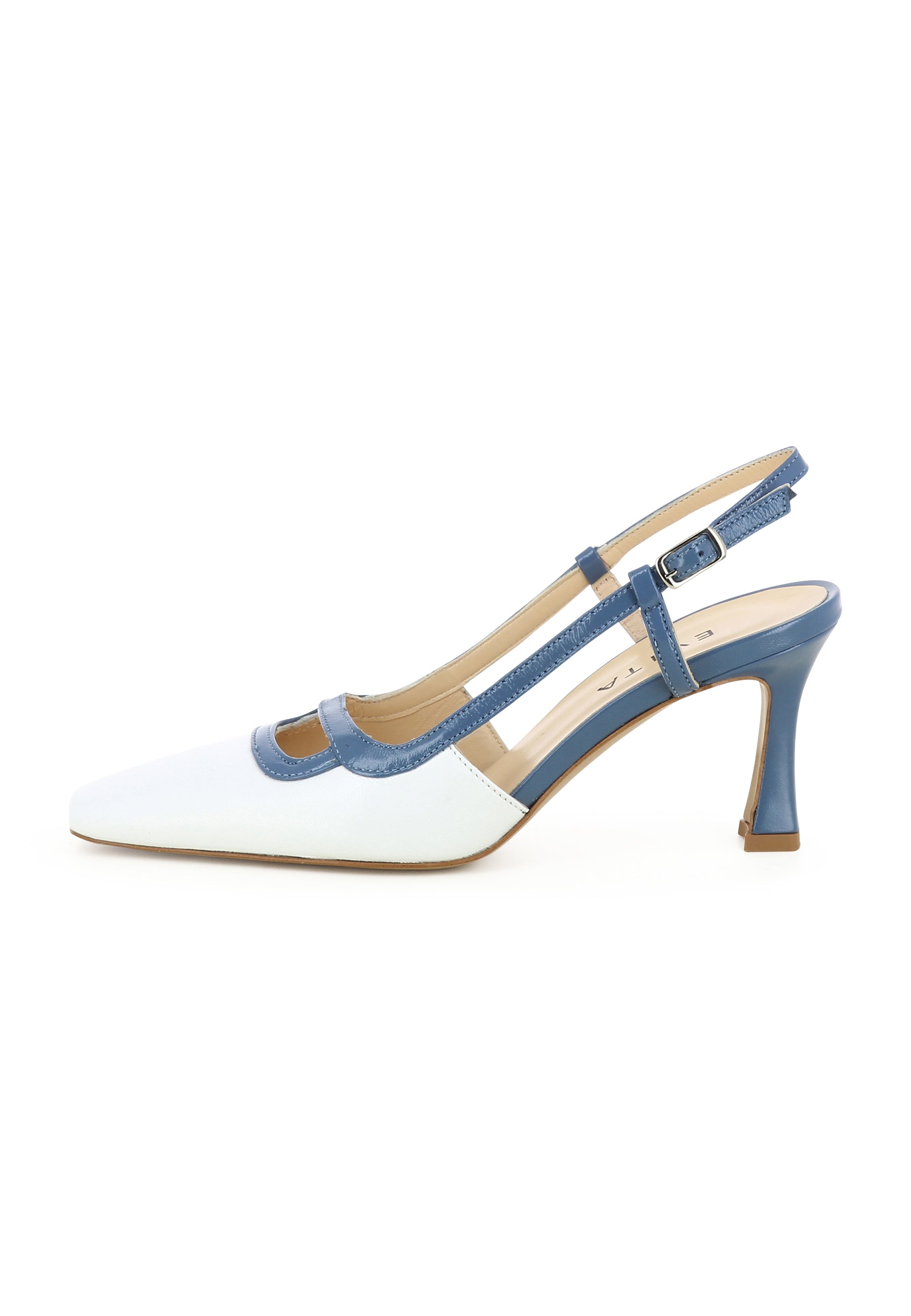 CARMELA Women's Sling Pumps - Crumpled Patent Leather Blue/White