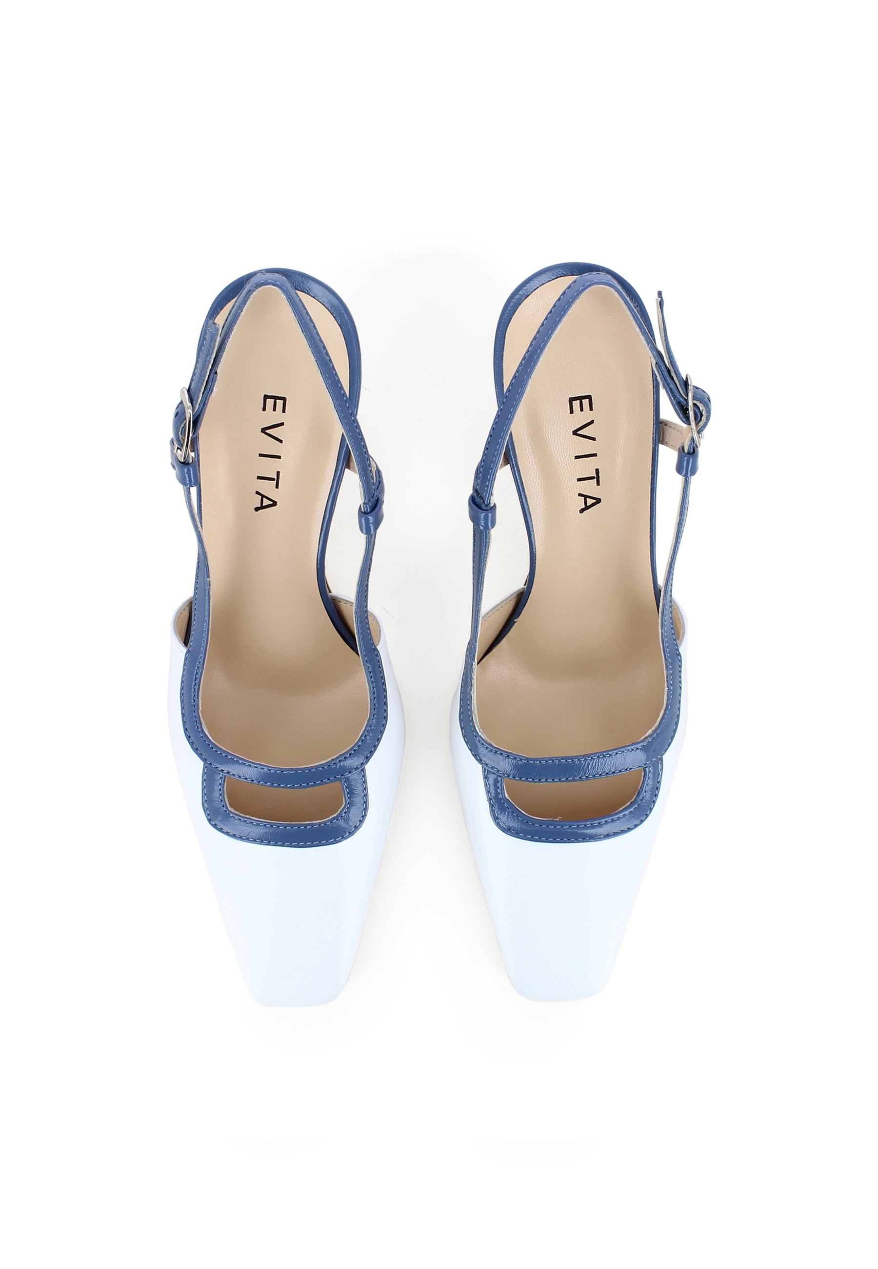 CARMELA Women's Sling Pumps - Crumpled Patent Leather Blue/White