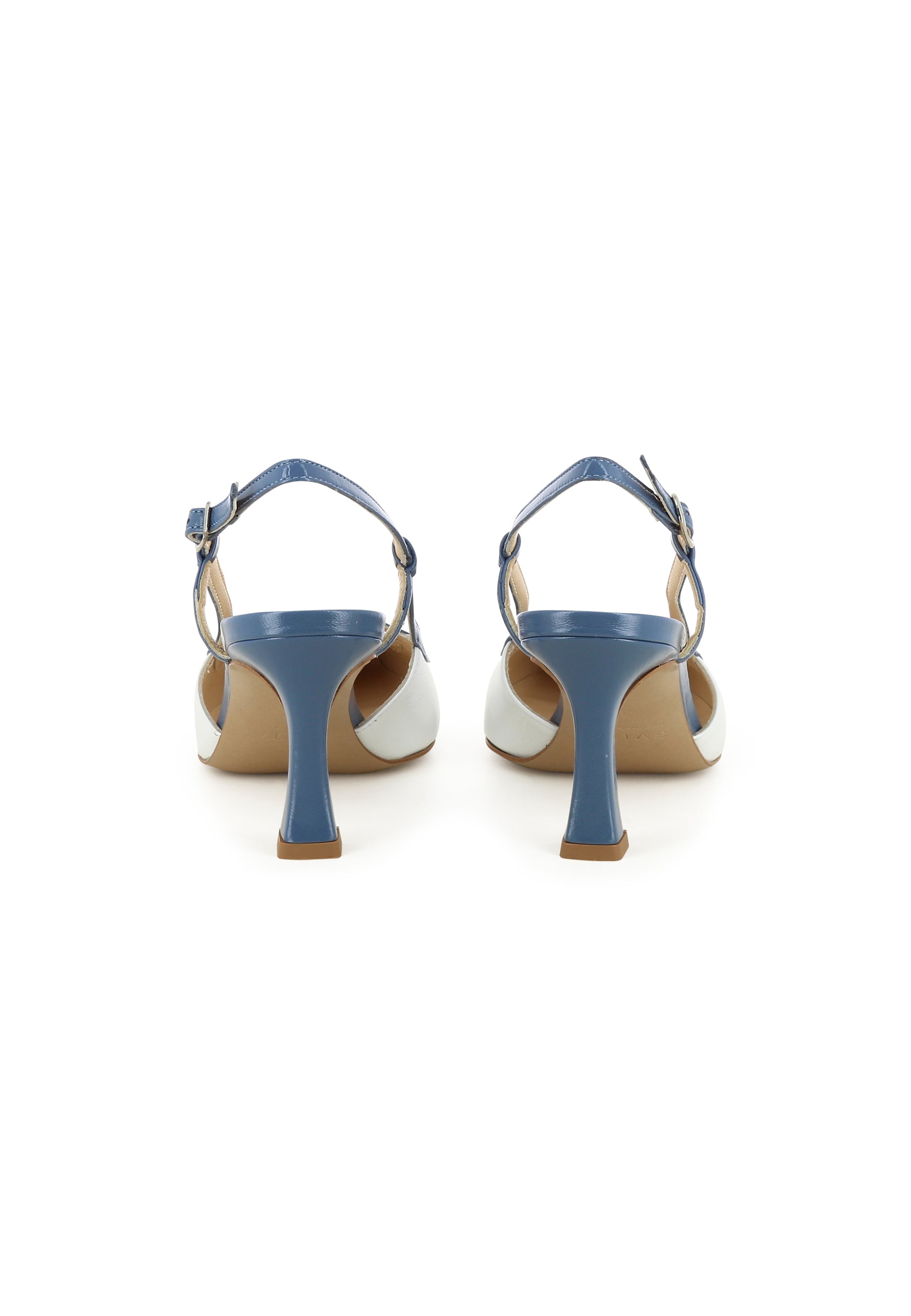 CARMELA Women's Sling Pumps - Crumpled Patent Leather Blue/White