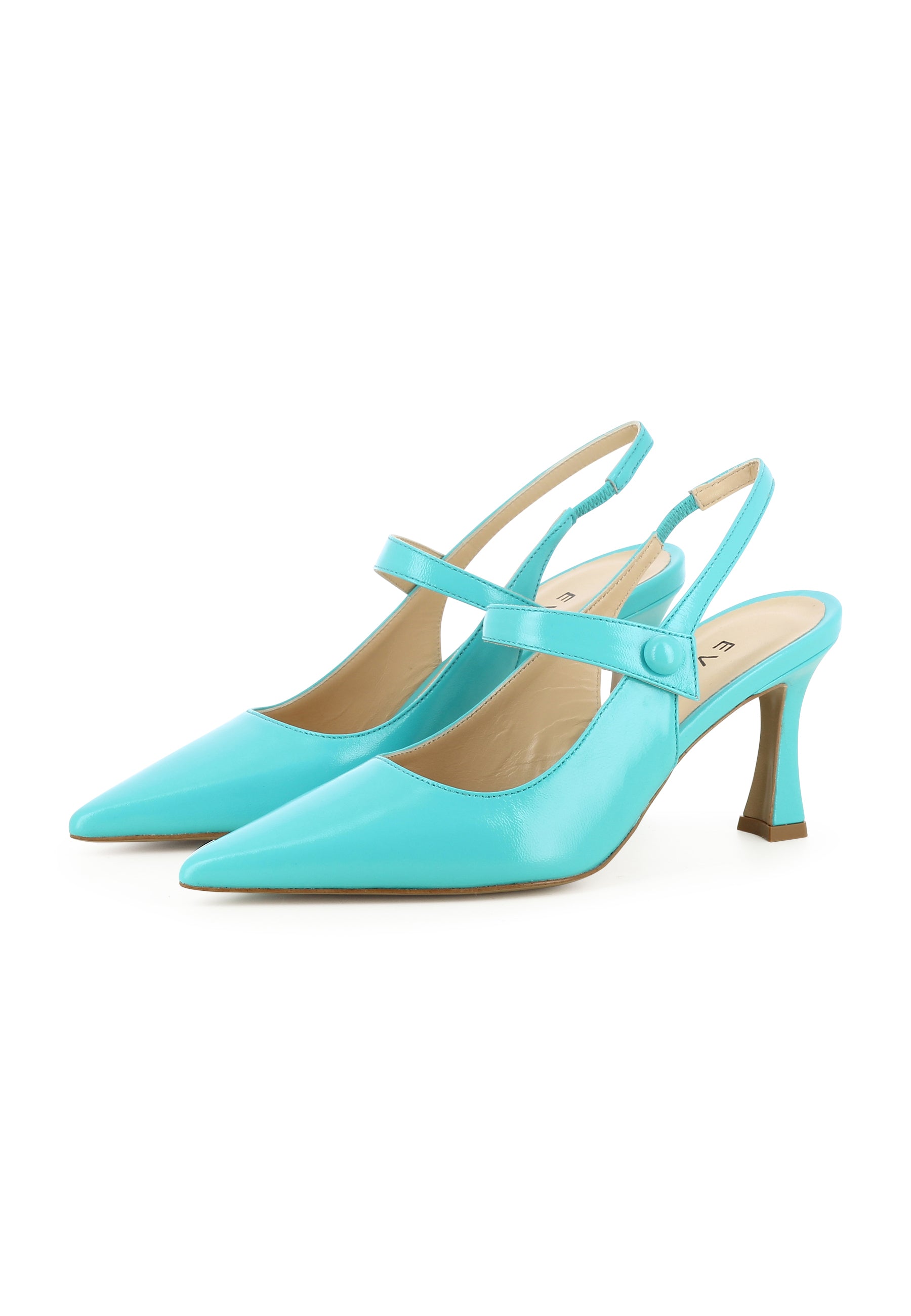PENELOPE Women's Sling Pumps - Crumpled Patent Leather Turquoise