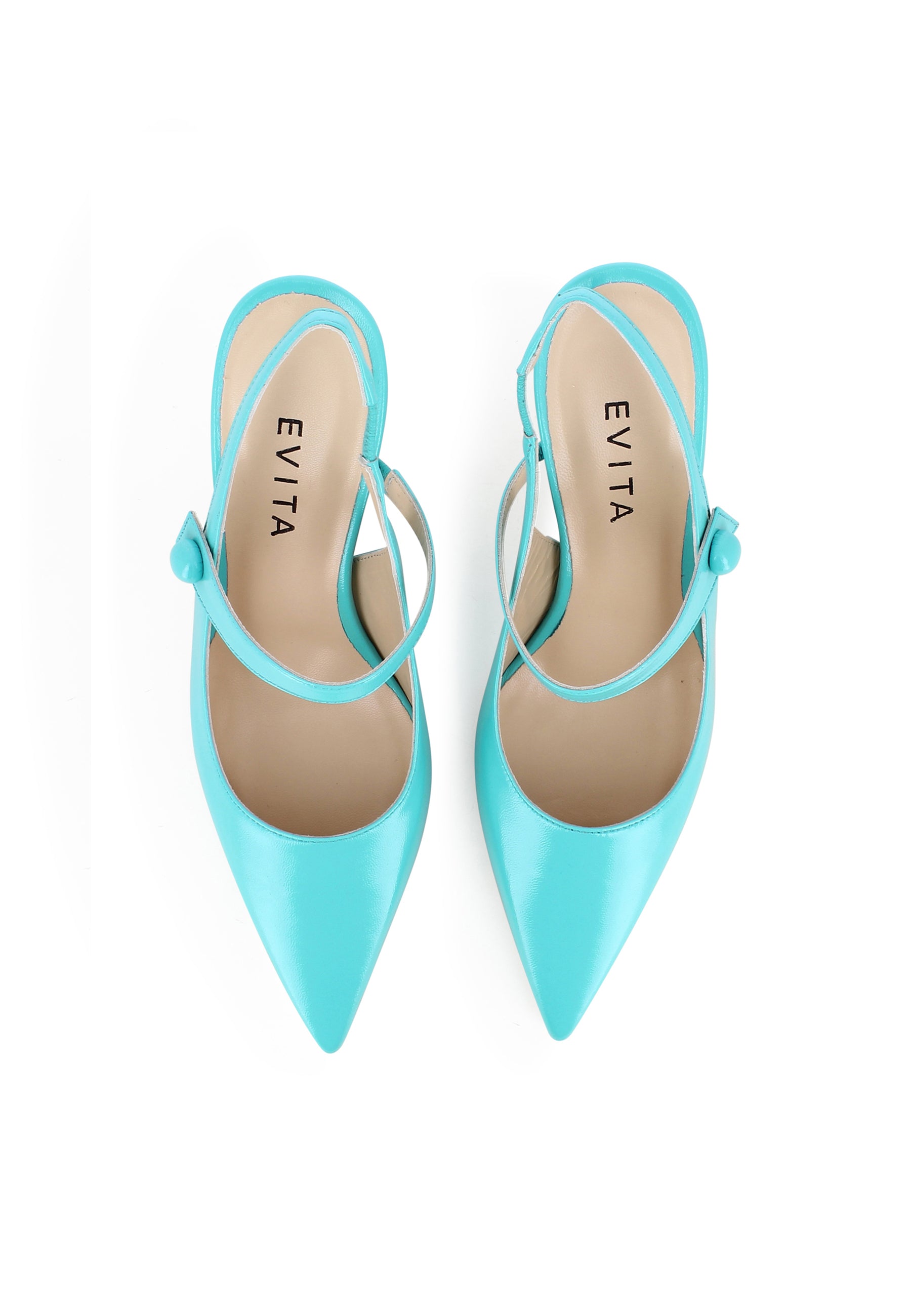 PENELOPE Women's Sling Pumps - Crumpled Patent Leather Turquoise