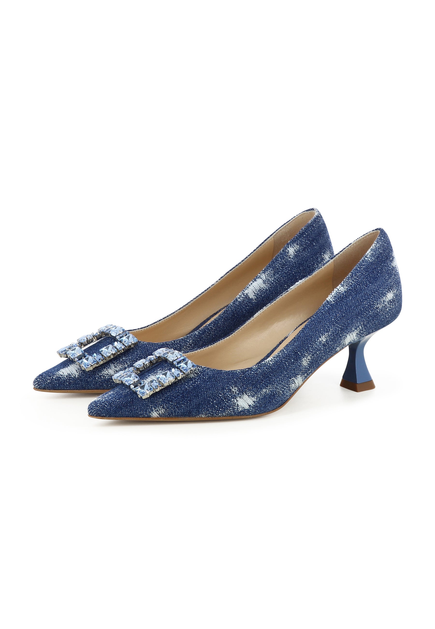 PERLA Damen Pumps - 100 % Baumwolle Jeans Blau