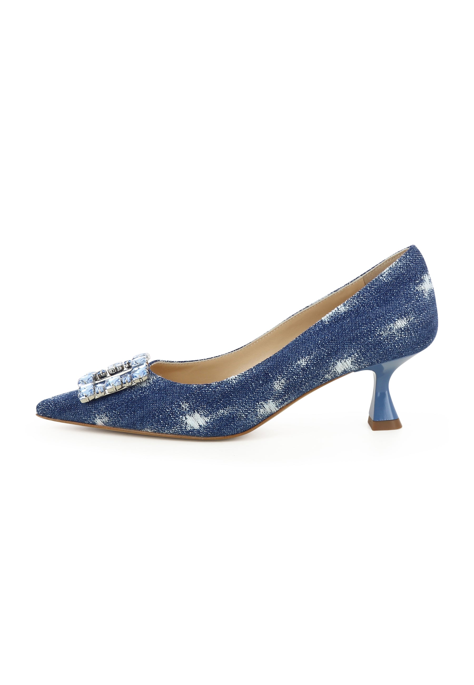 PERLA Damen Pumps - 100 % Baumwolle Jeans Blau