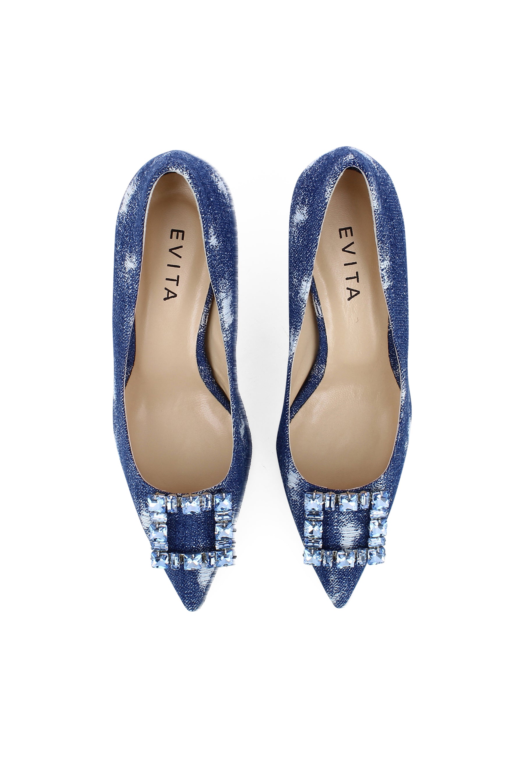 PERLA Damen Pumps - 100 % Baumwolle Jeans Blau