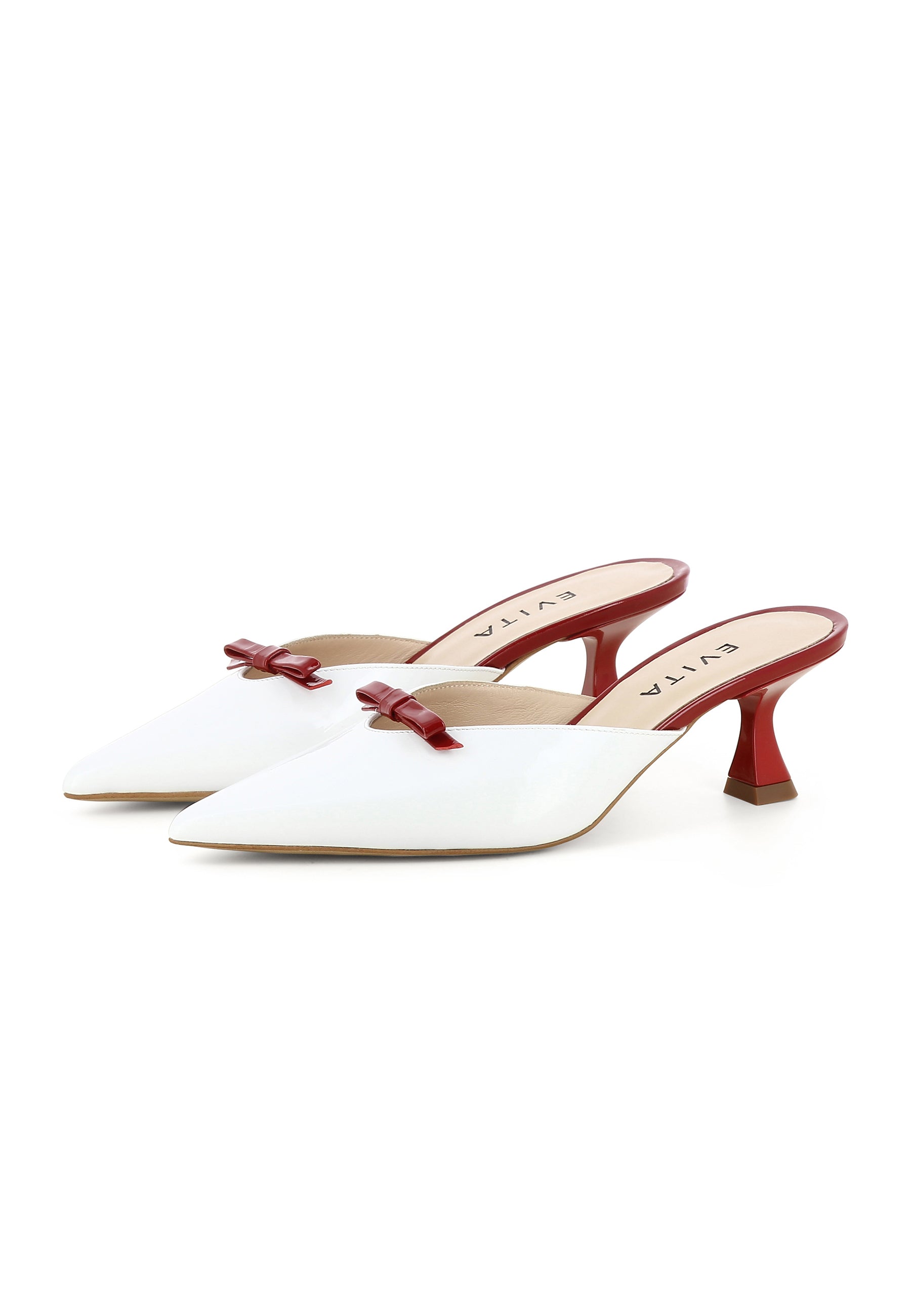 PERLA Damen Pantolette - Lackleder Weiß/Rot