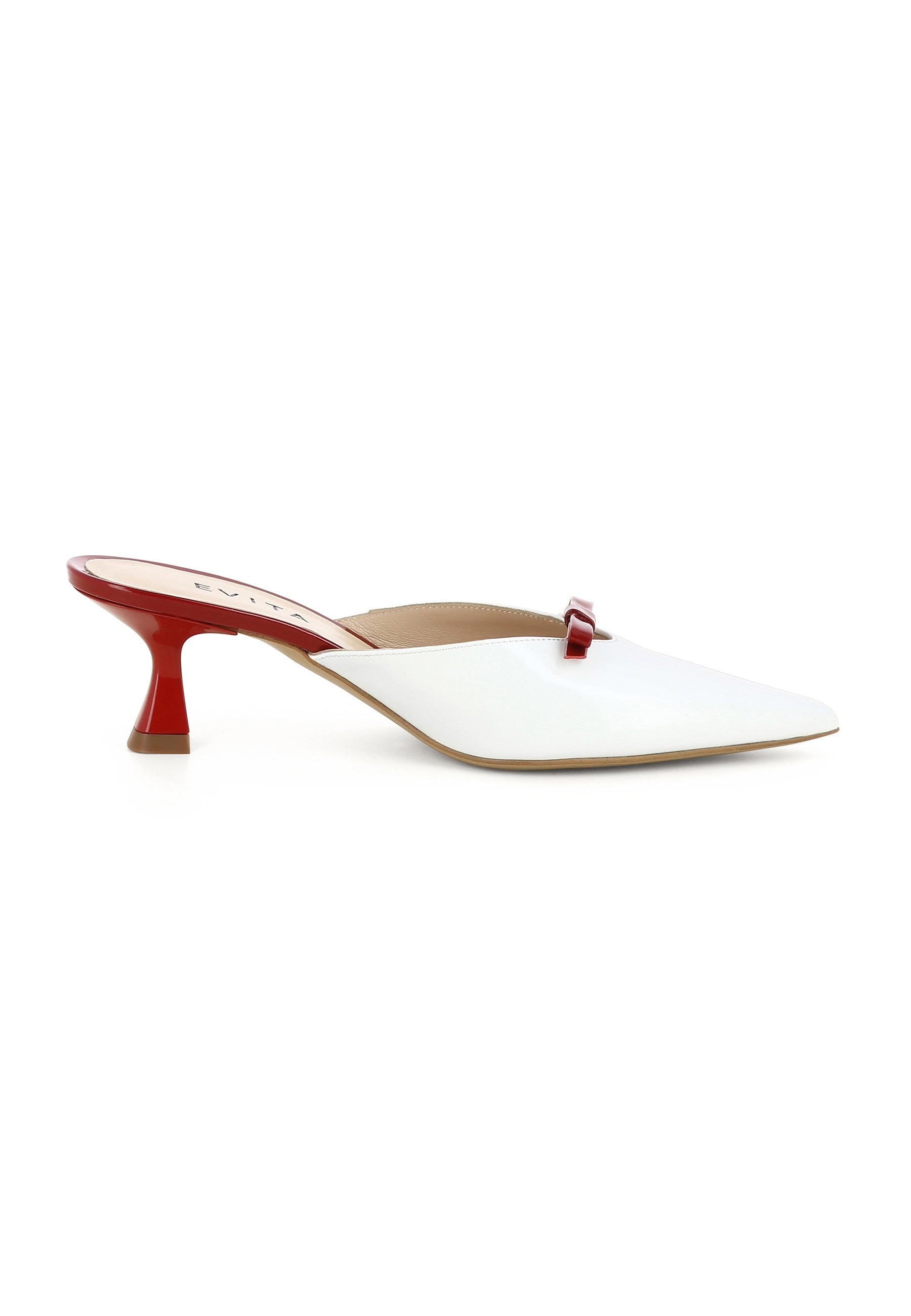 PERLA Damen Pantolette - Lackleder Weiß/Rot