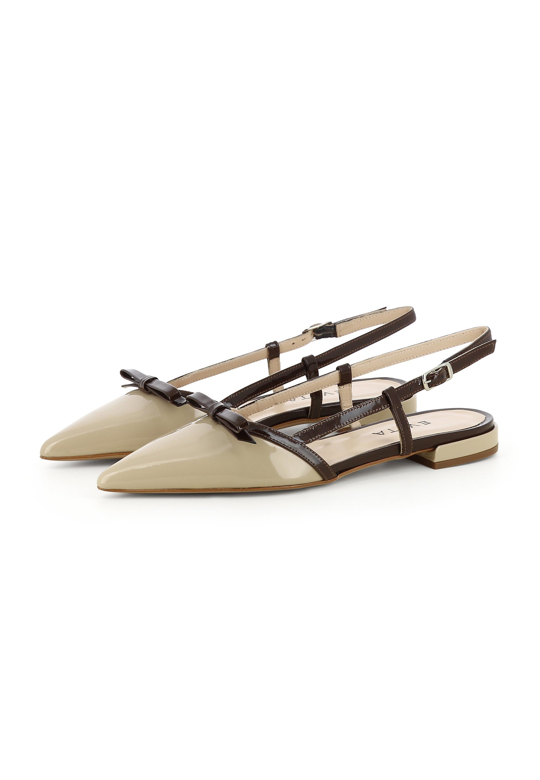 SONIA Women's Sling Pumps - Patent Leather Beige/Dark Brown