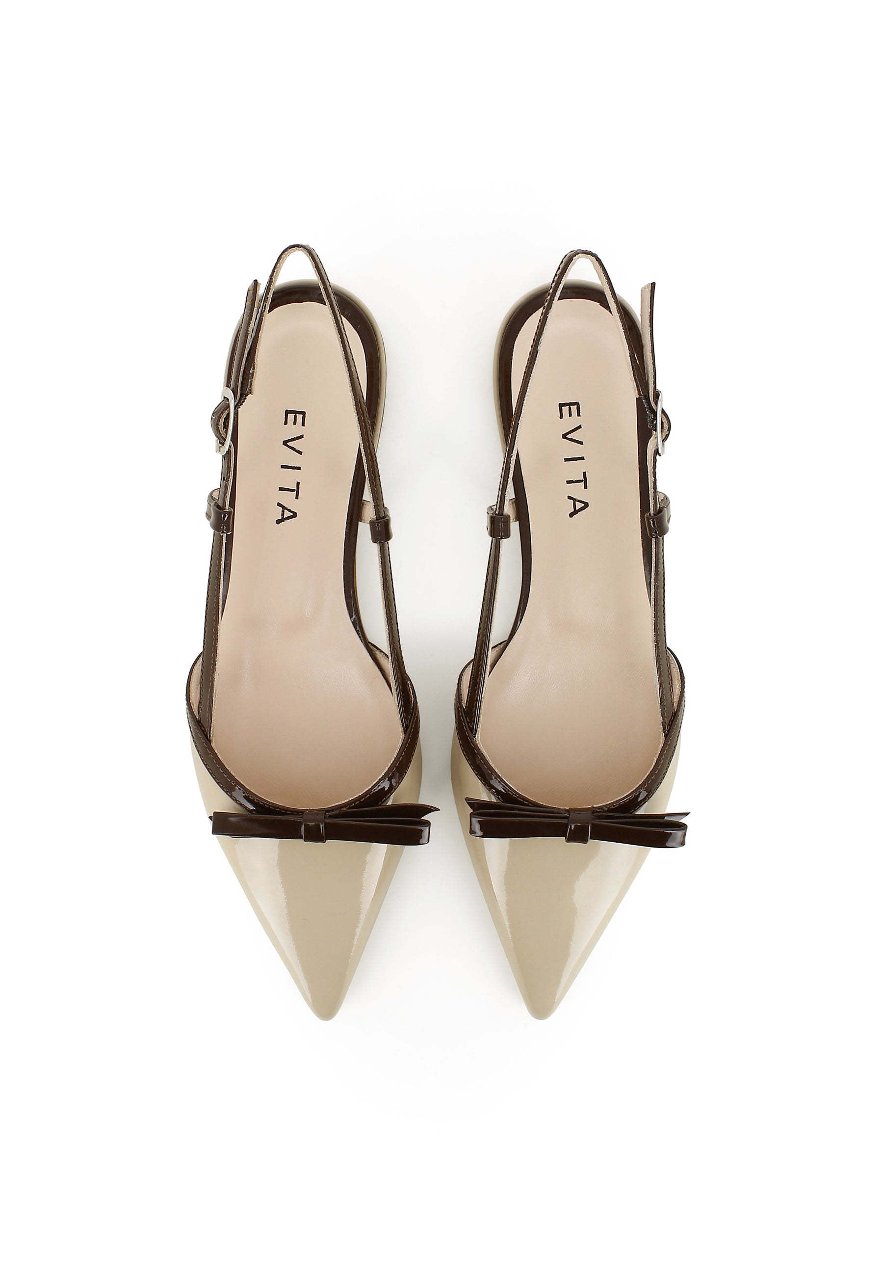 SONIA Women's Sling Pumps - Patent Leather Beige/Dark Brown