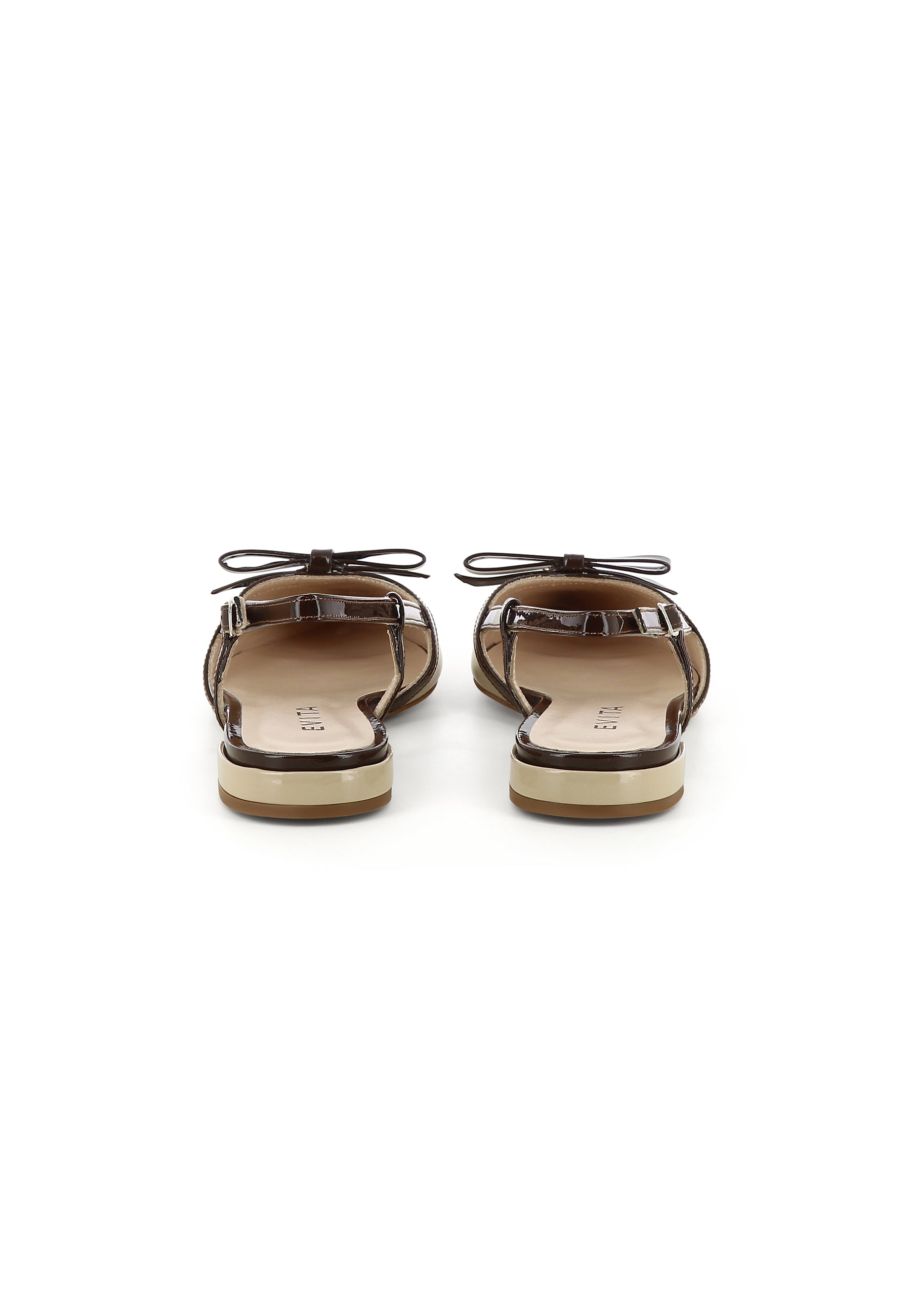 SONIA Women's Sling Pumps - Patent Leather Beige/Dark Brown