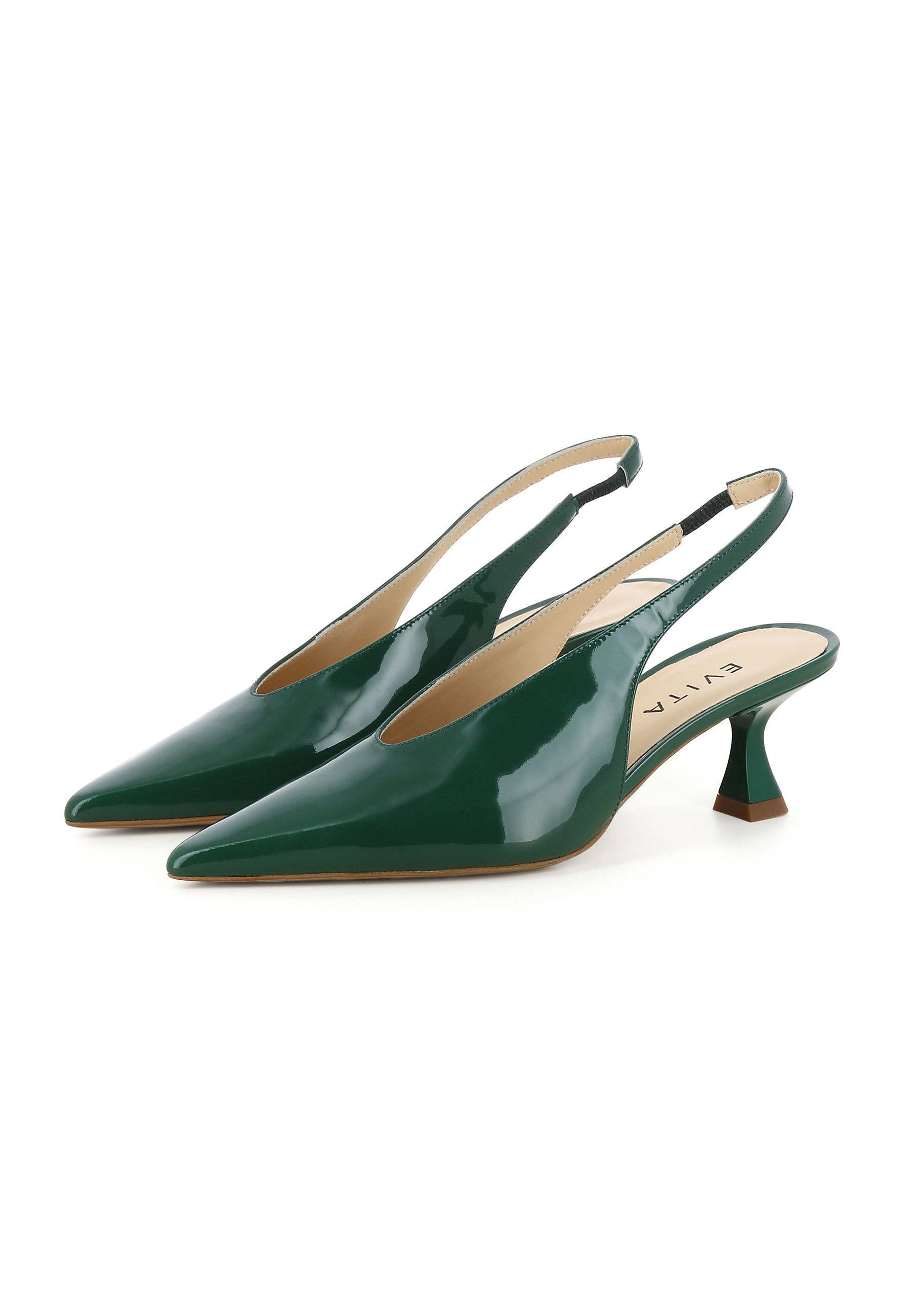 PERLA Damen Sling Pumps - Lackleder Dunkelgrün