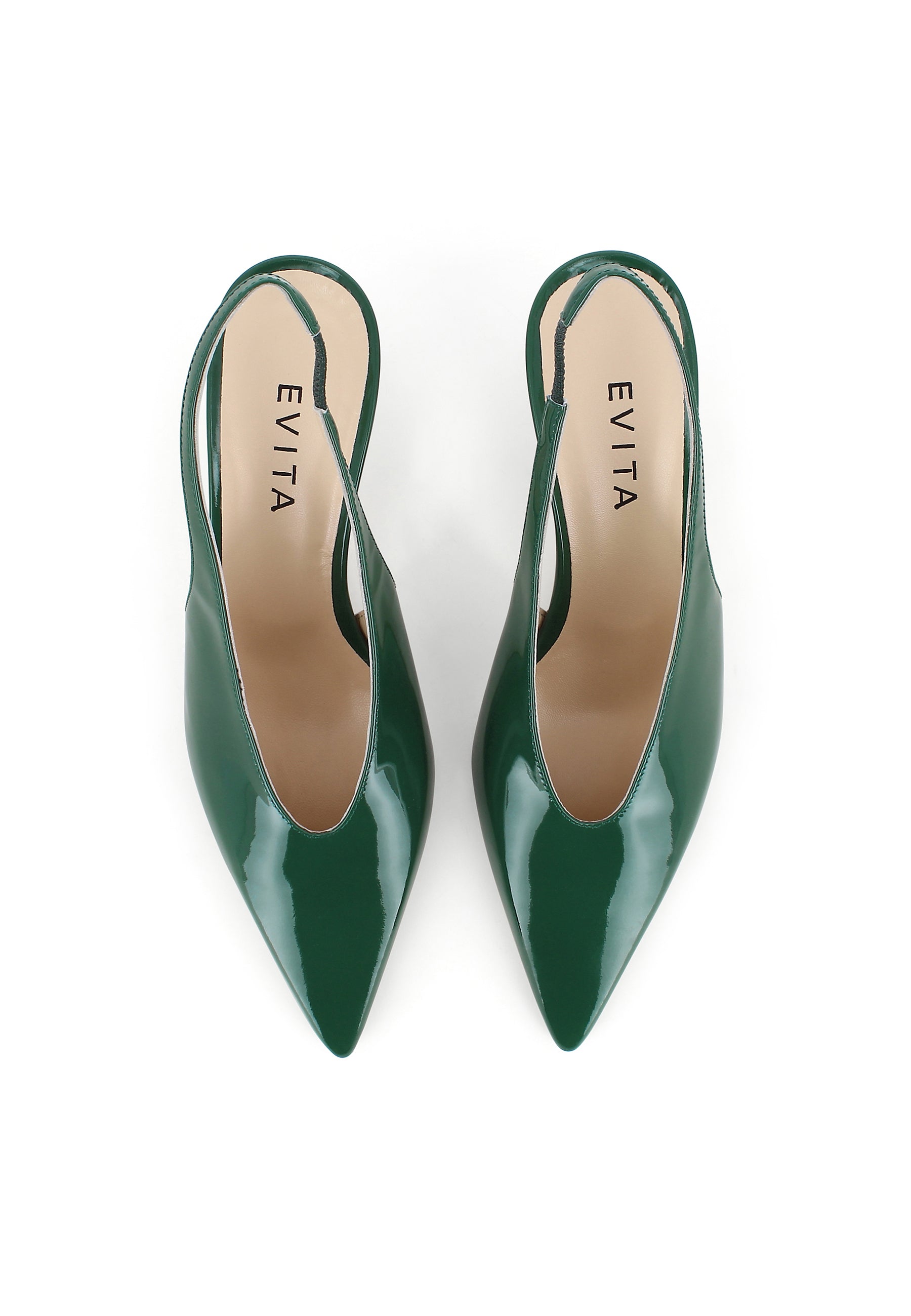 PERLA Damen Sling Pumps - Lackleder Dunkelgrün