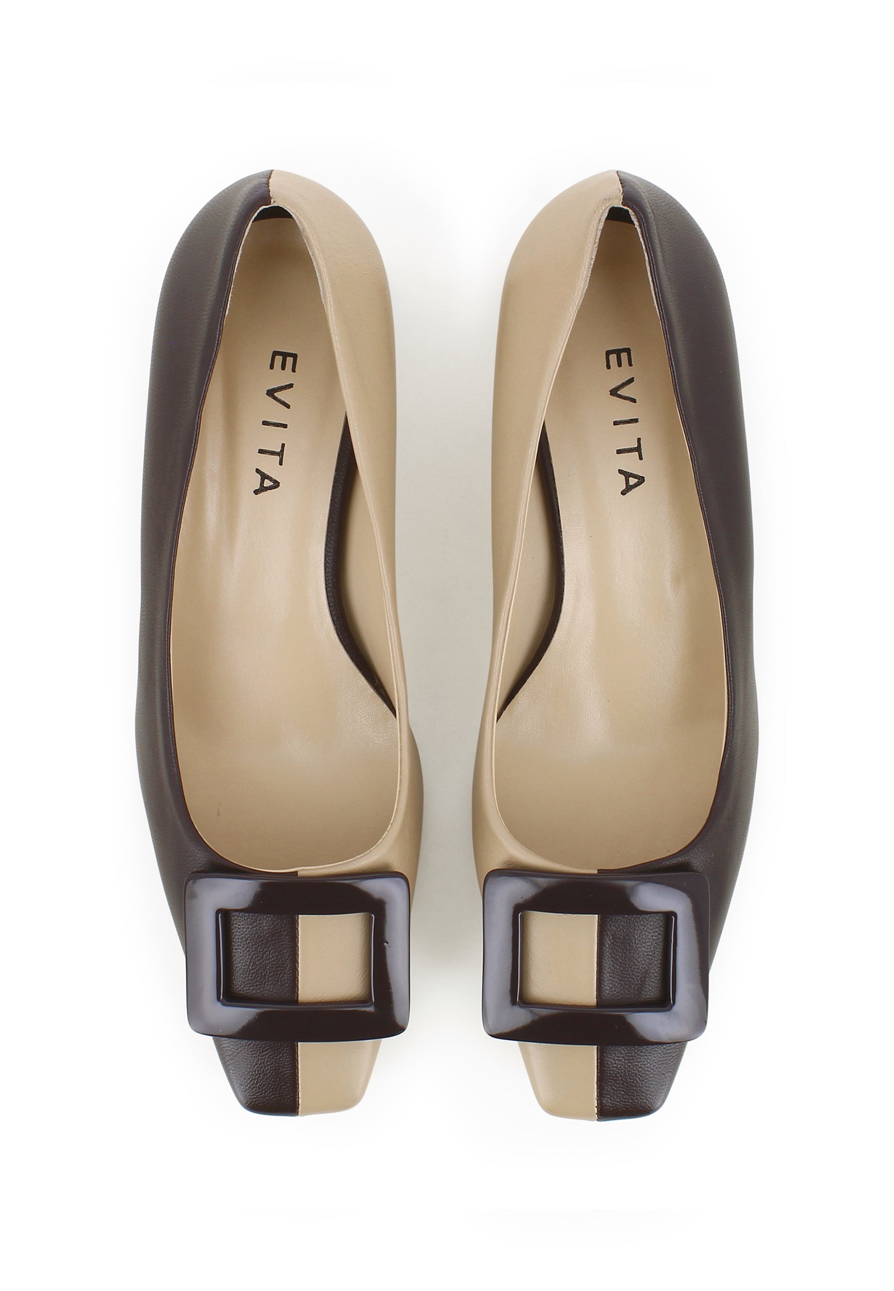 SABRINA Damen Pumps - Glattleder Dunkelbr./Beige