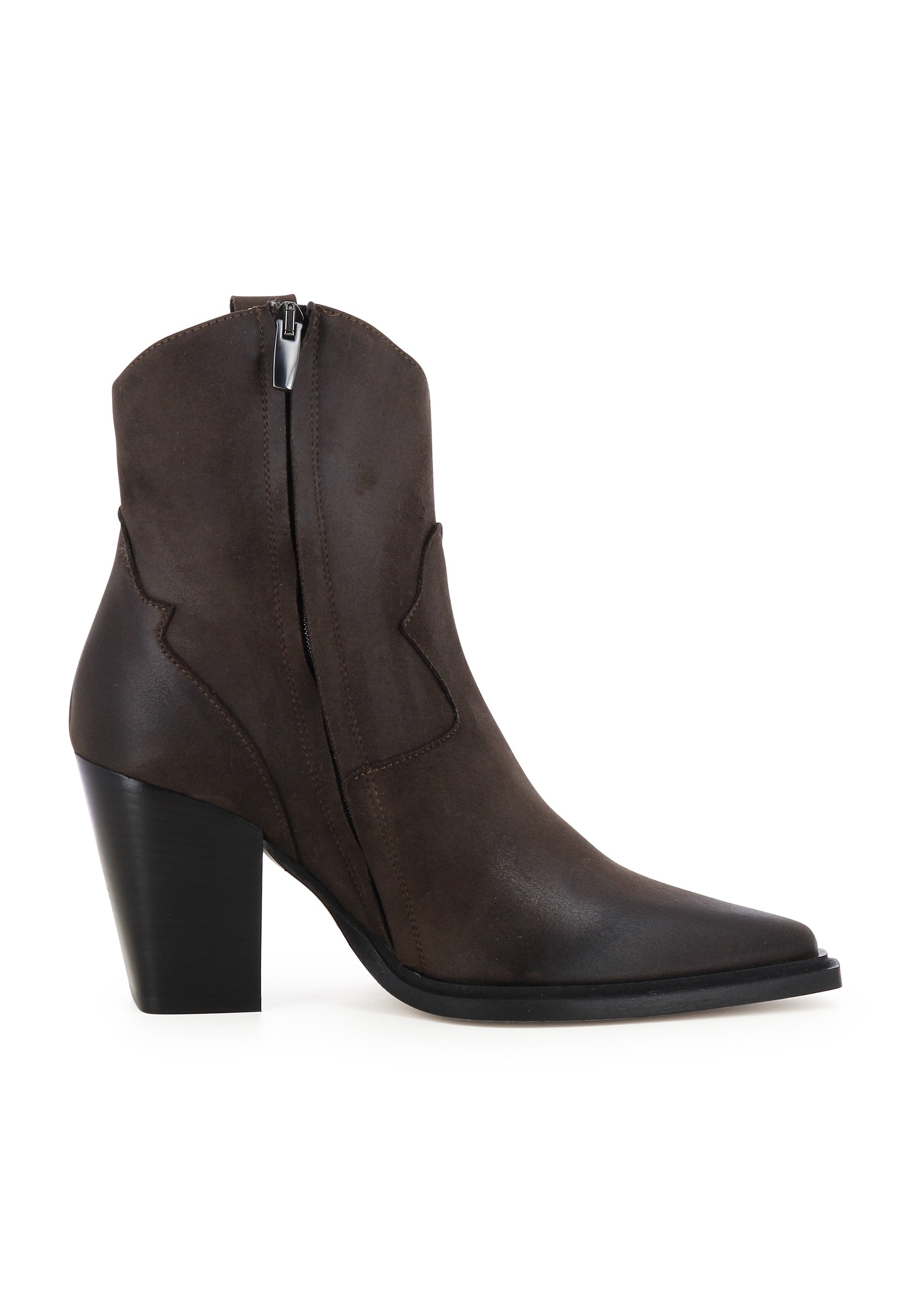 GAIA Damen Cowboy Stiefelette - Nubukleder Dunkelbraun