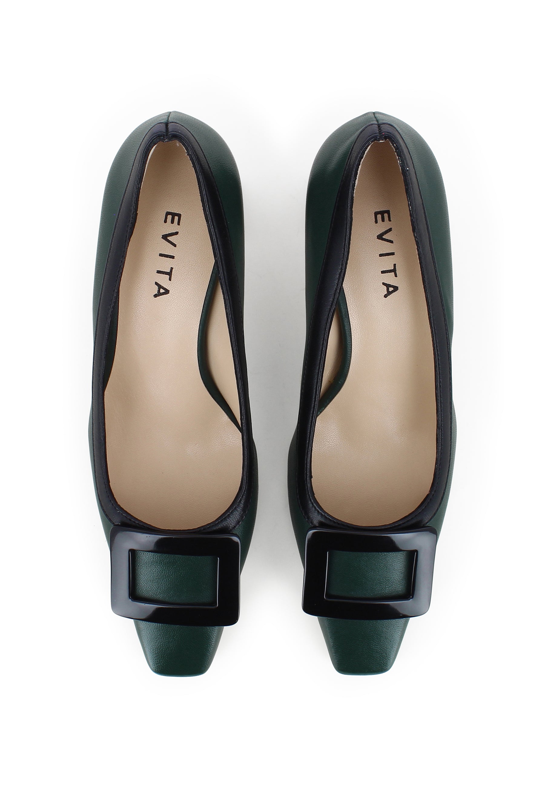 VANESSA Damen Pumps - Glattleder Grün/Schwarz
