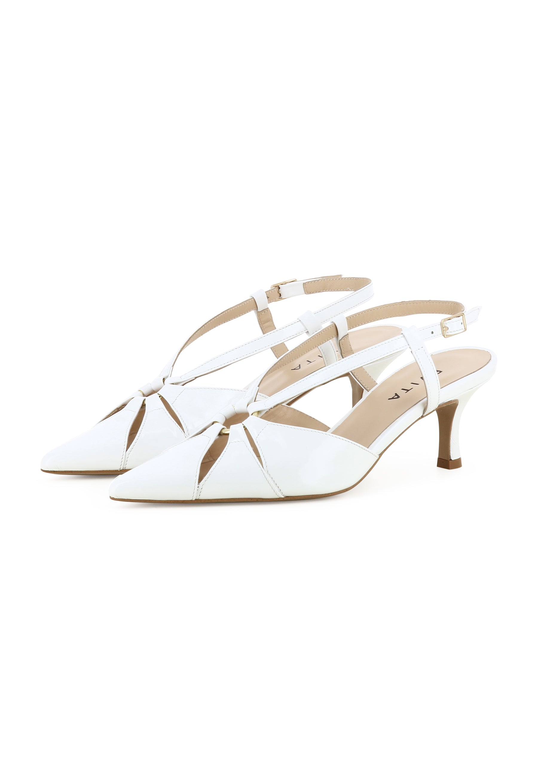 PERLA Damen Sling Pumps - Lackleder Weiß