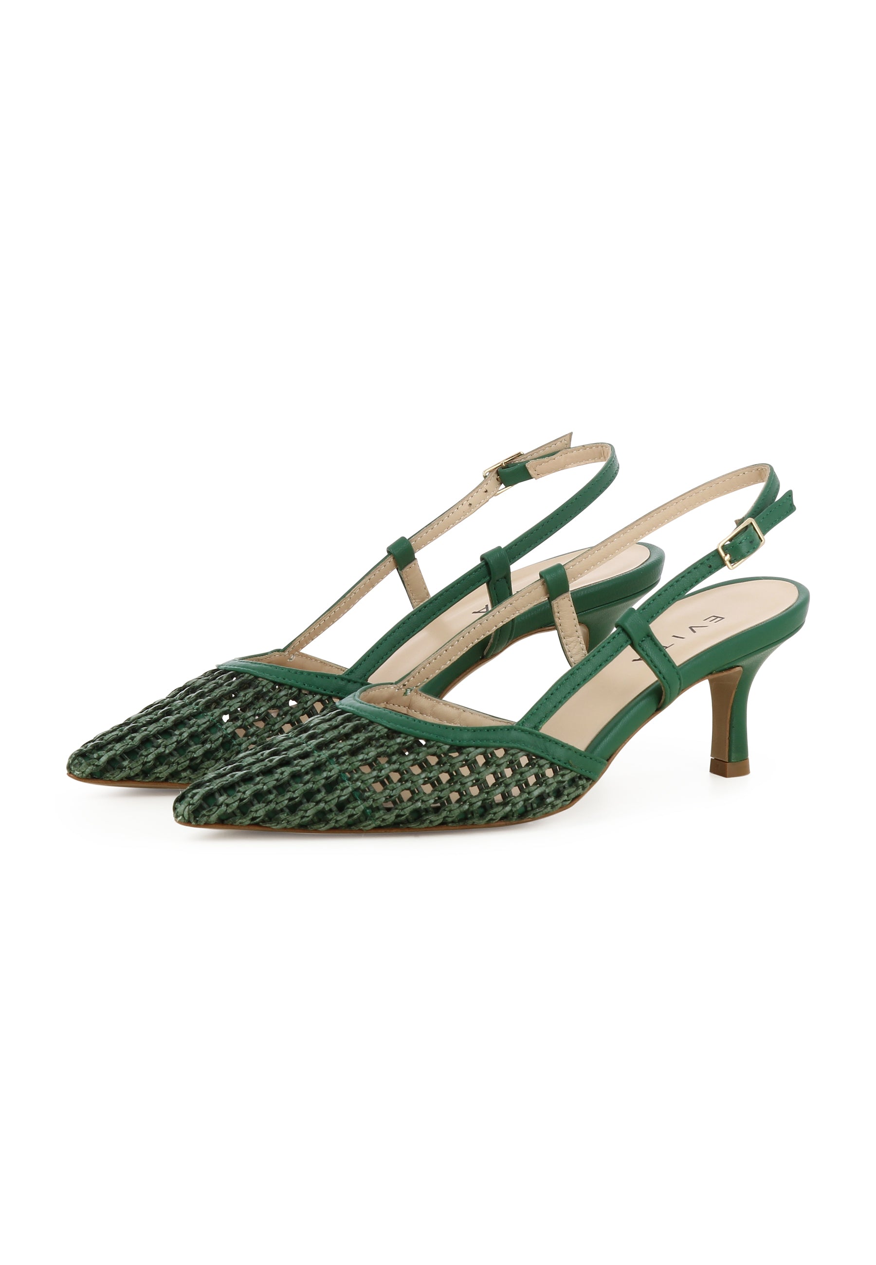 PERLA Damen Sling Pumps - Raffia Grün