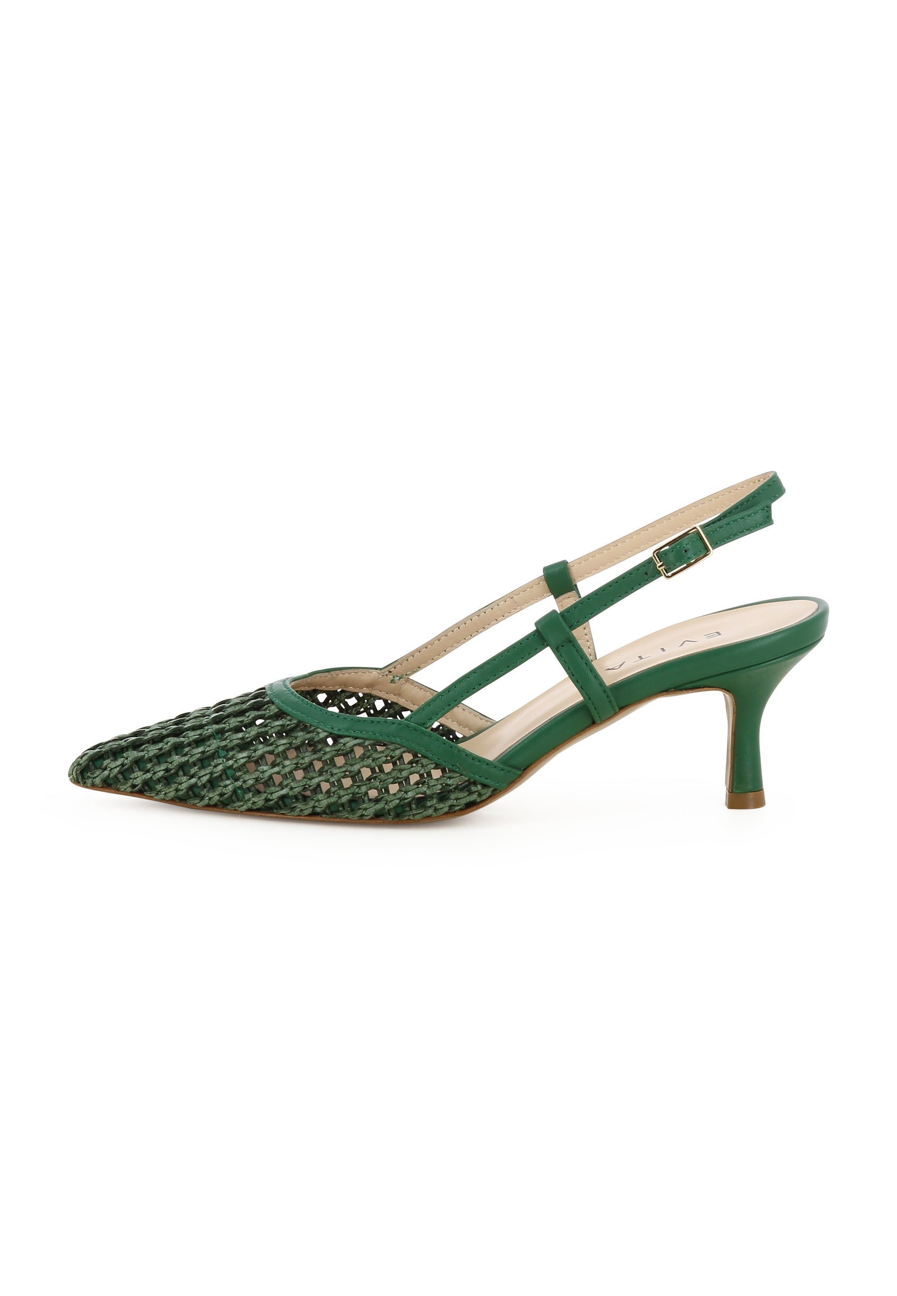 PERLA Damen Sling Pumps - Raffia Grün