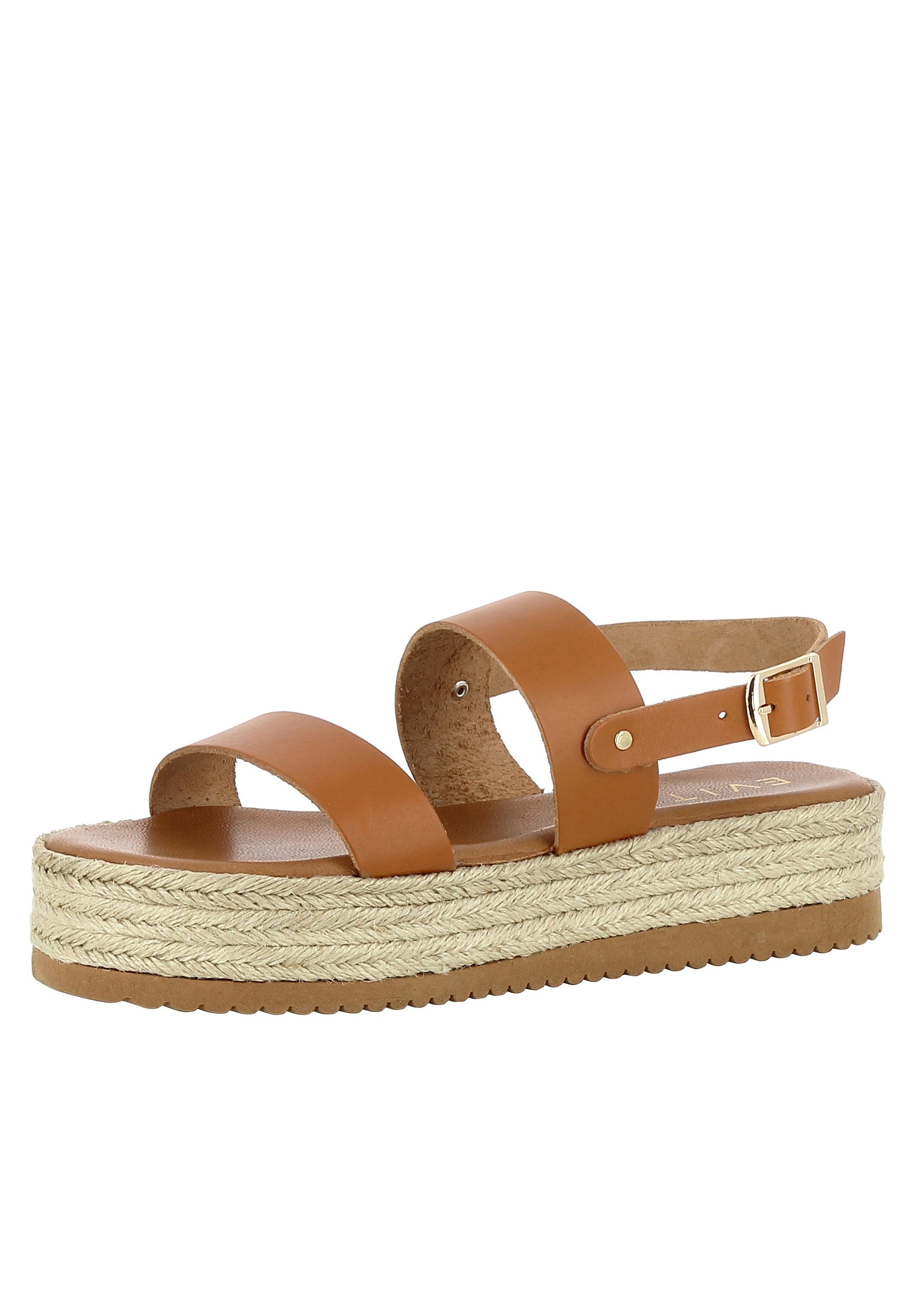 ATHENA Damen Plateausandalette  -  Glattleder cognac