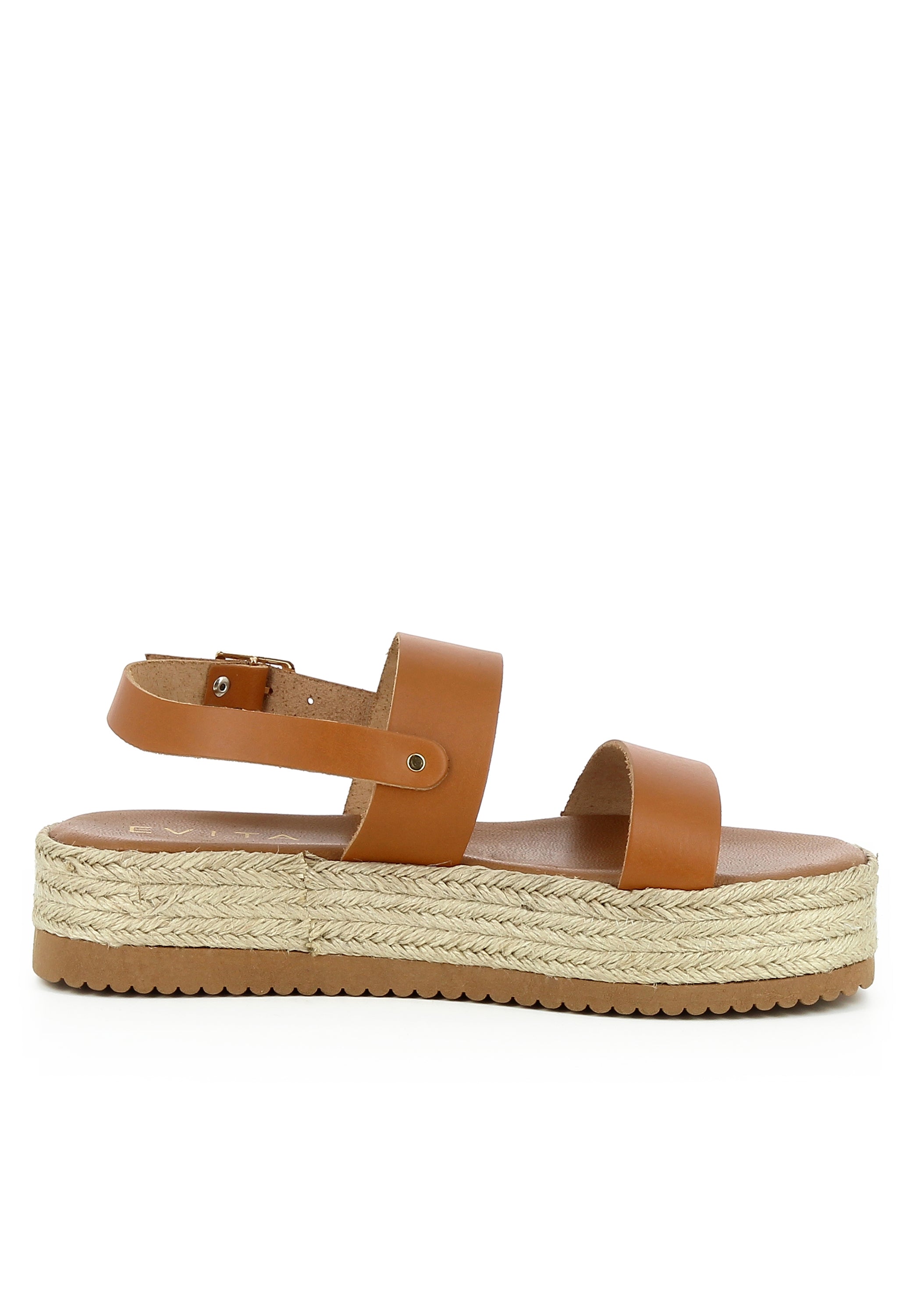 ATHENA Damen Plateausandalette  -  Glattleder cognac