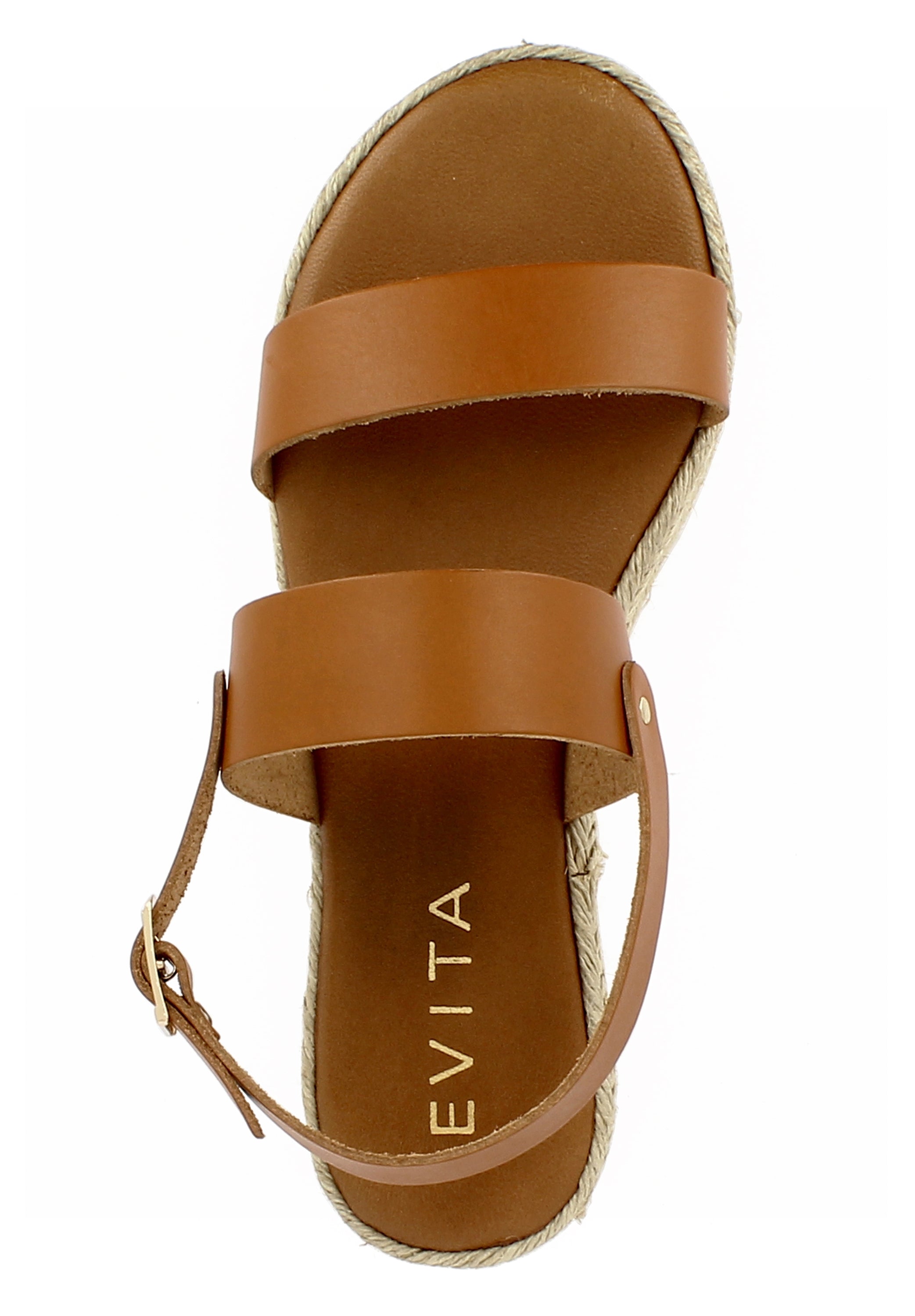 ATHENA Damen Plateausandalette  -  Glattleder cognac