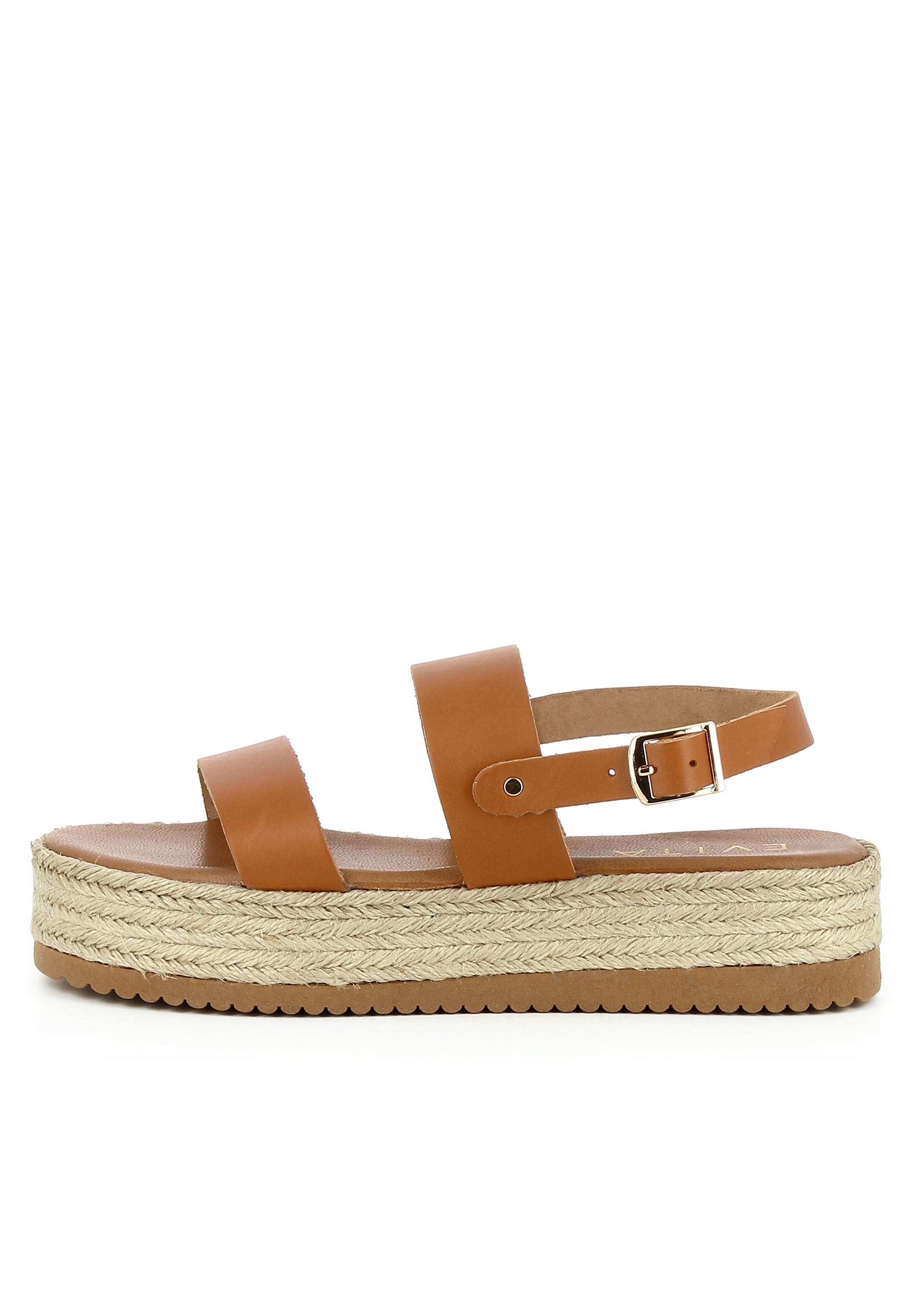 ATHENA Damen Plateausandalette  -  Glattleder cognac