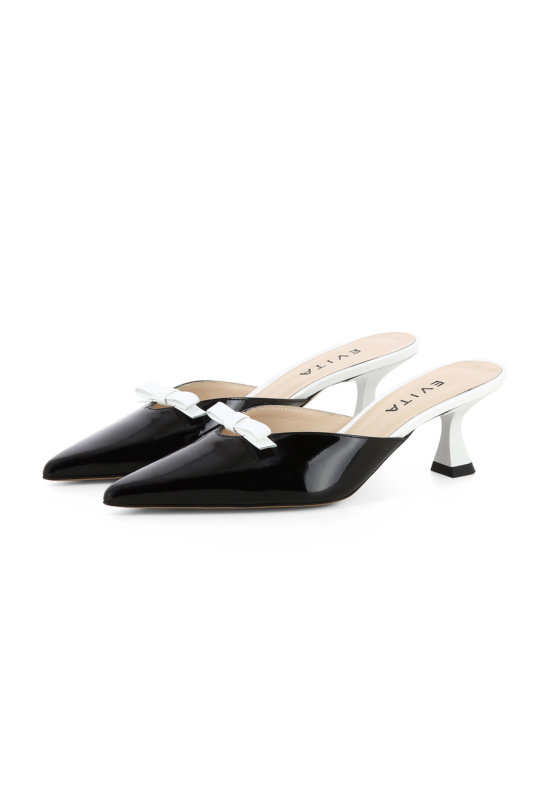 PERLA Damen Pantolette  -  Lackleder Schwarz/Weiß