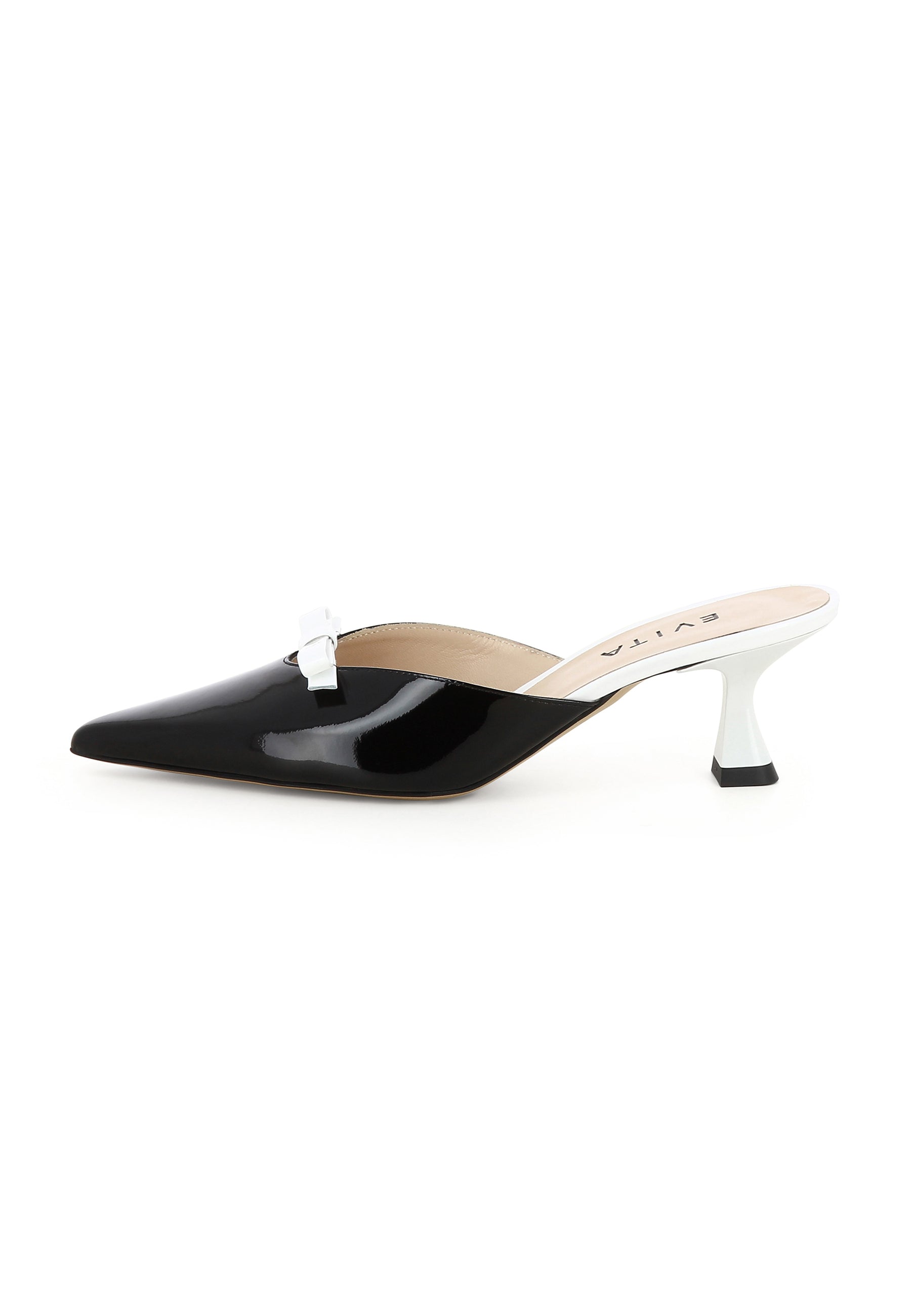 PERLA Damen Pantolette  -  Lackleder Schwarz/Weiß