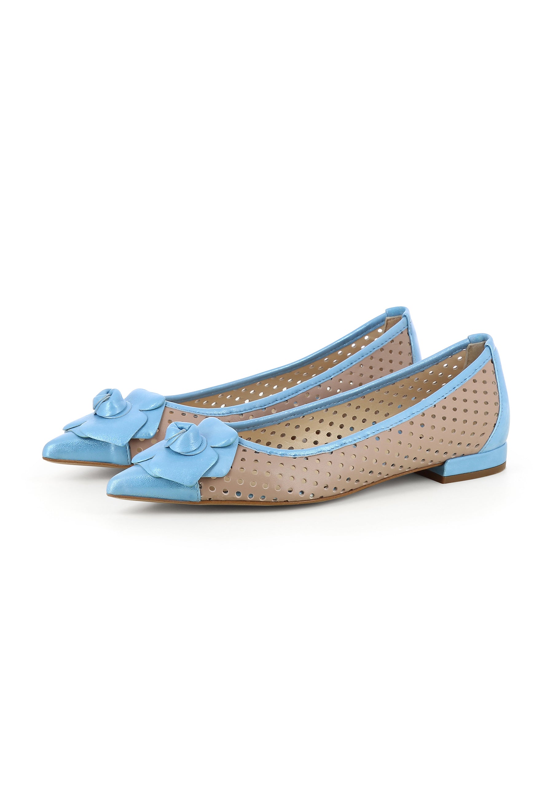 SONIA Damen Flats  -  Glattleder Beige/Blau