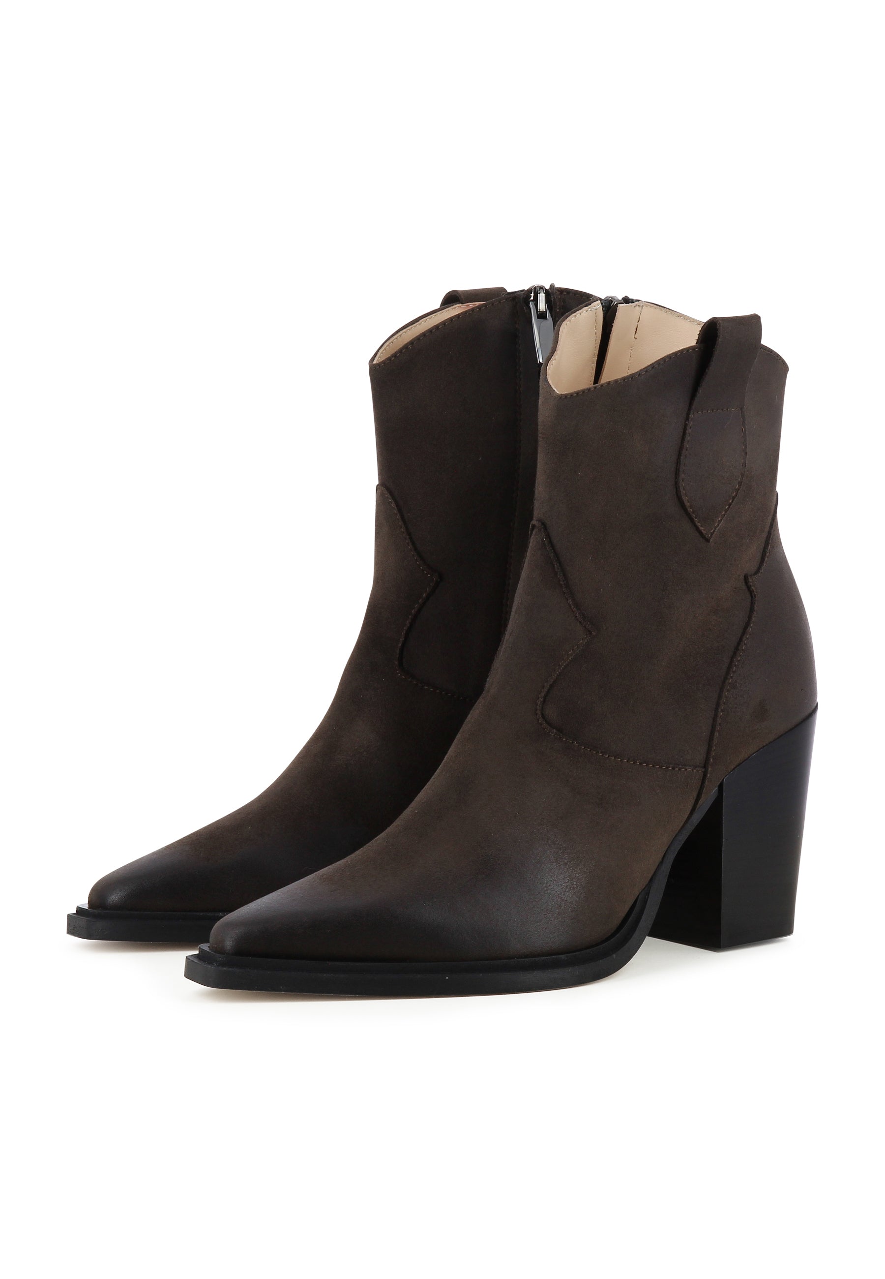 GAIA Damen Cowboy Stiefelette  -  Nubukleder Dunkelbraun