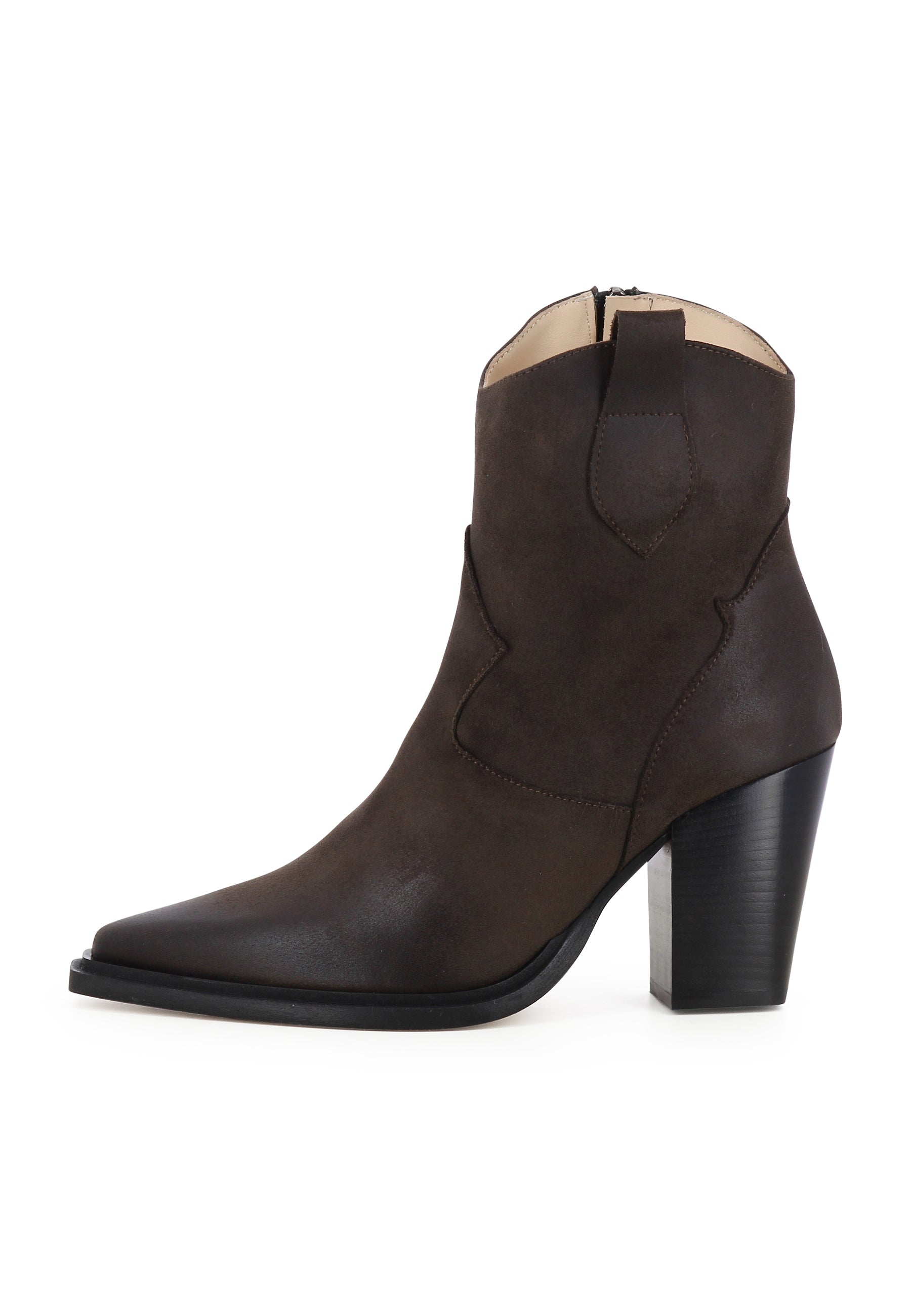 GAIA Damen Cowboy Stiefelette  -  Nubukleder Dunkelbraun