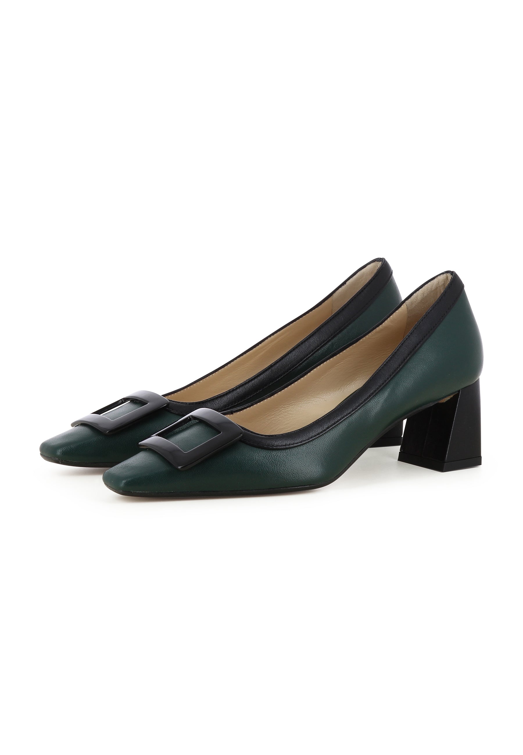 VANESSA Damen Pumps  -  Glattleder Grün/Schwarz