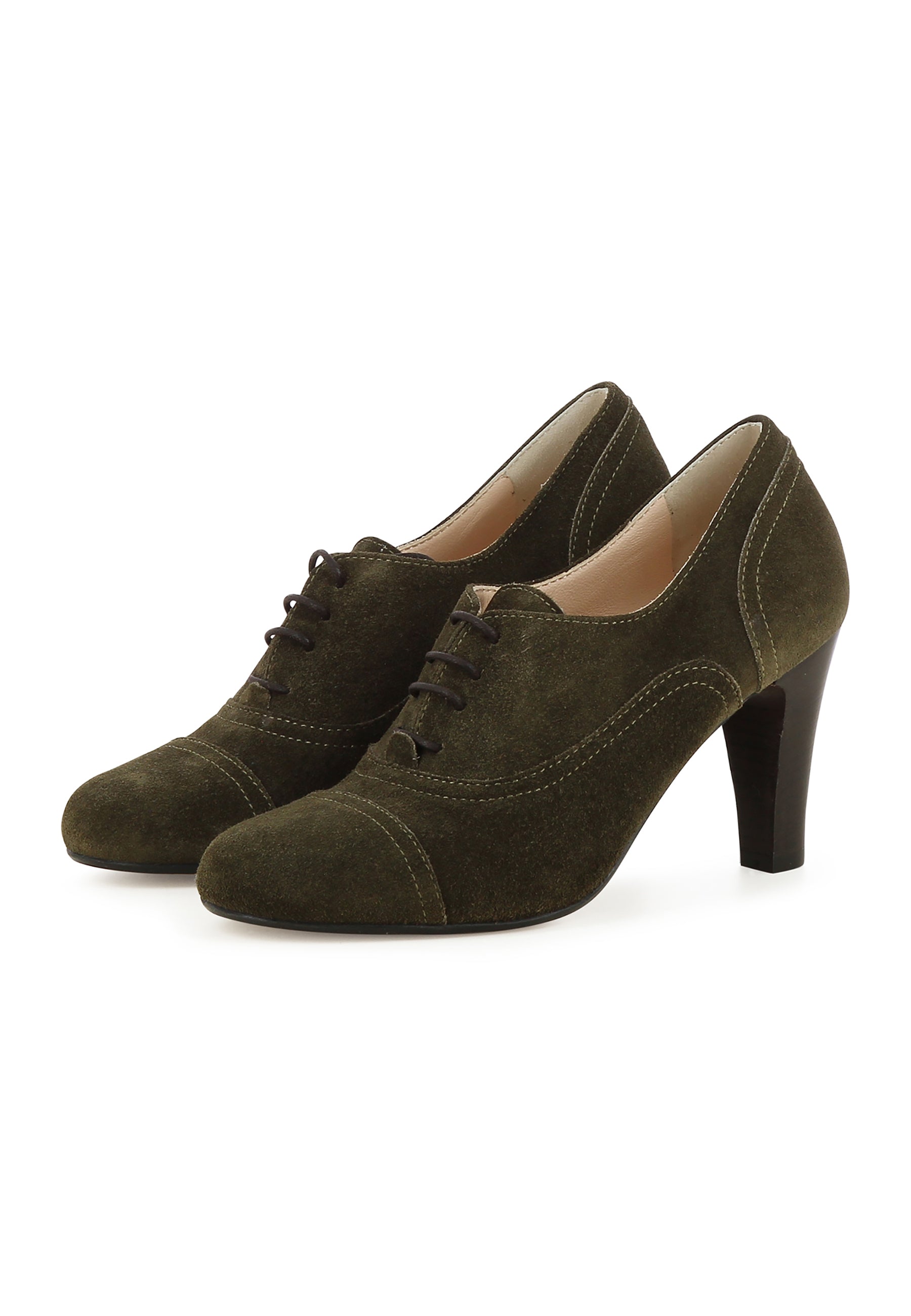 MARIA Damen Schnürpumps  -  Rauleder Dunkelgrün