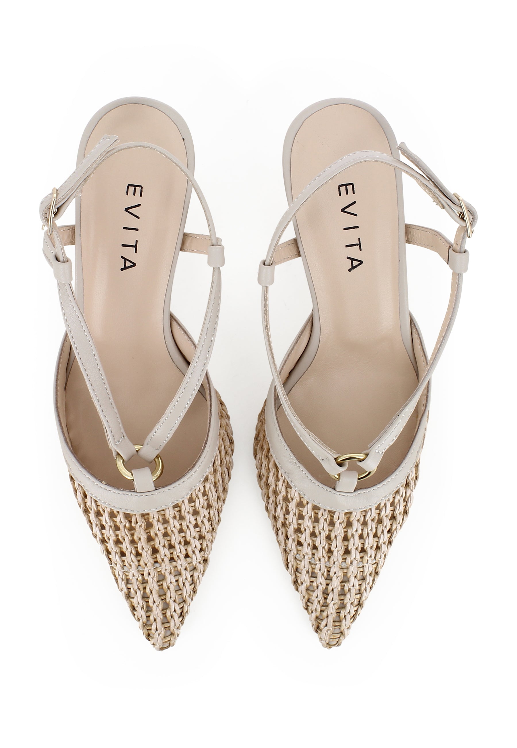 PERLA Damen Sling Pumps  -  Raffia Hellbeige