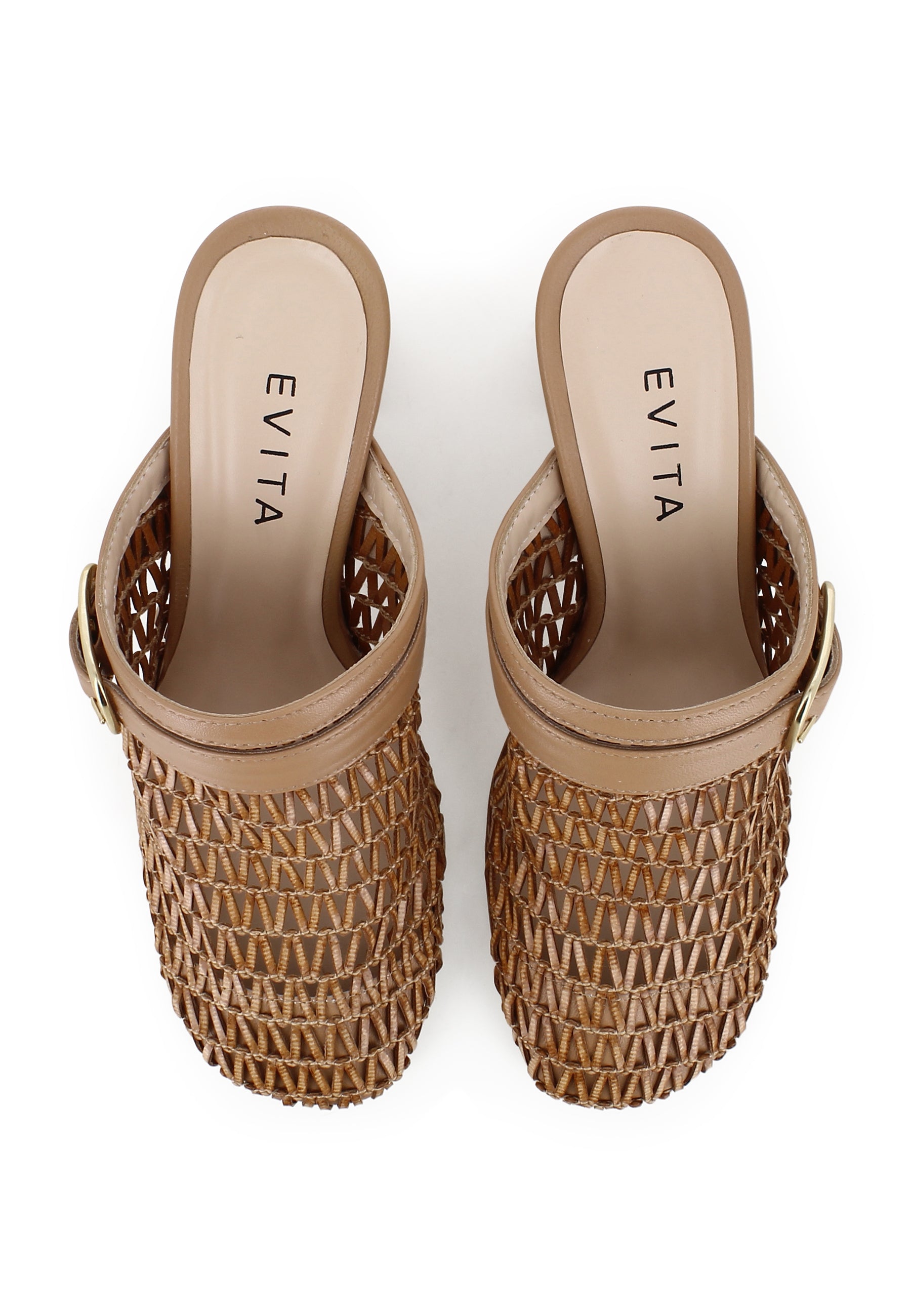 TABEA Damen Pantolette  -  Raffia Braun
