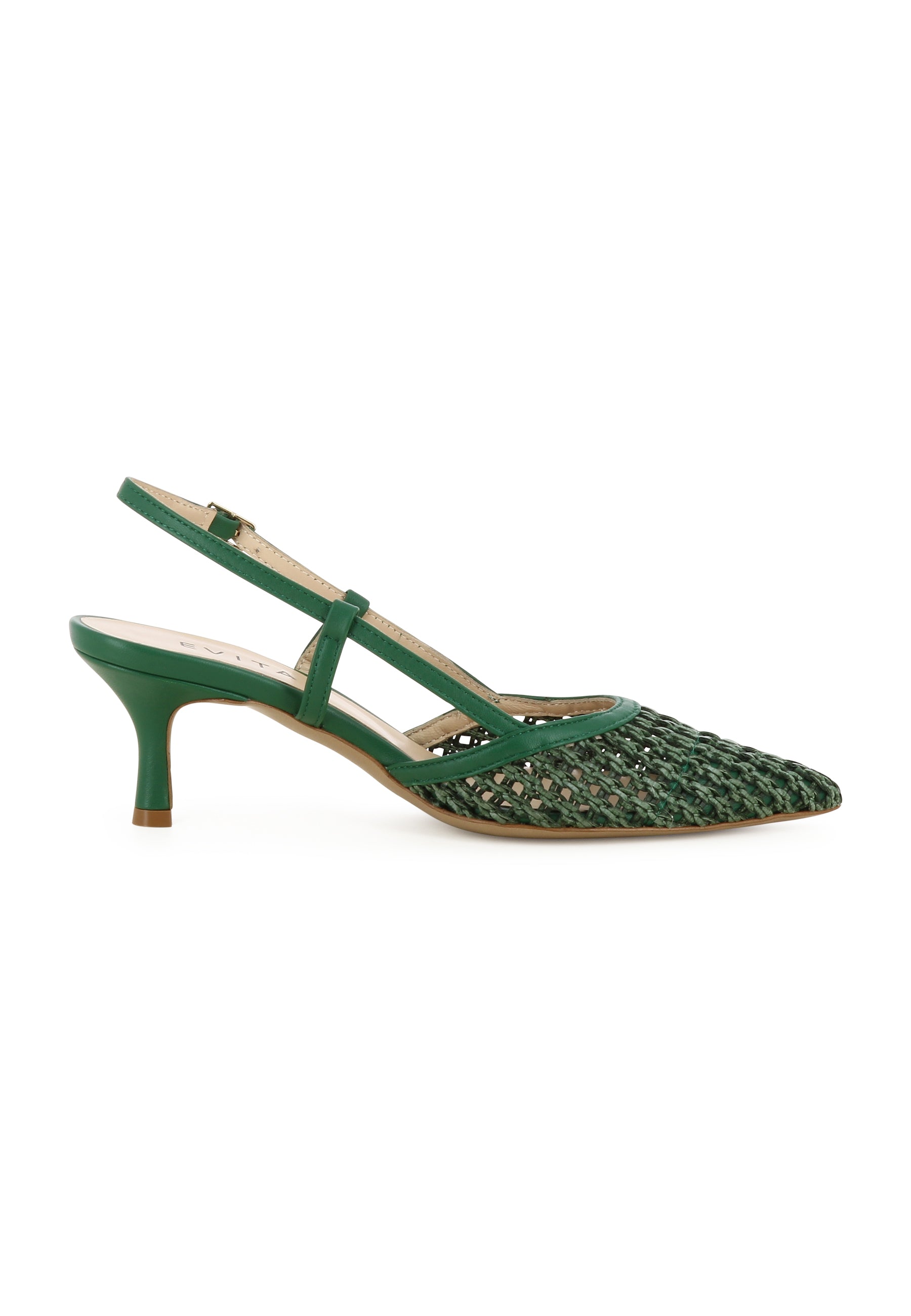 PERLA Damen Sling Pumps  -  Raffia Grün