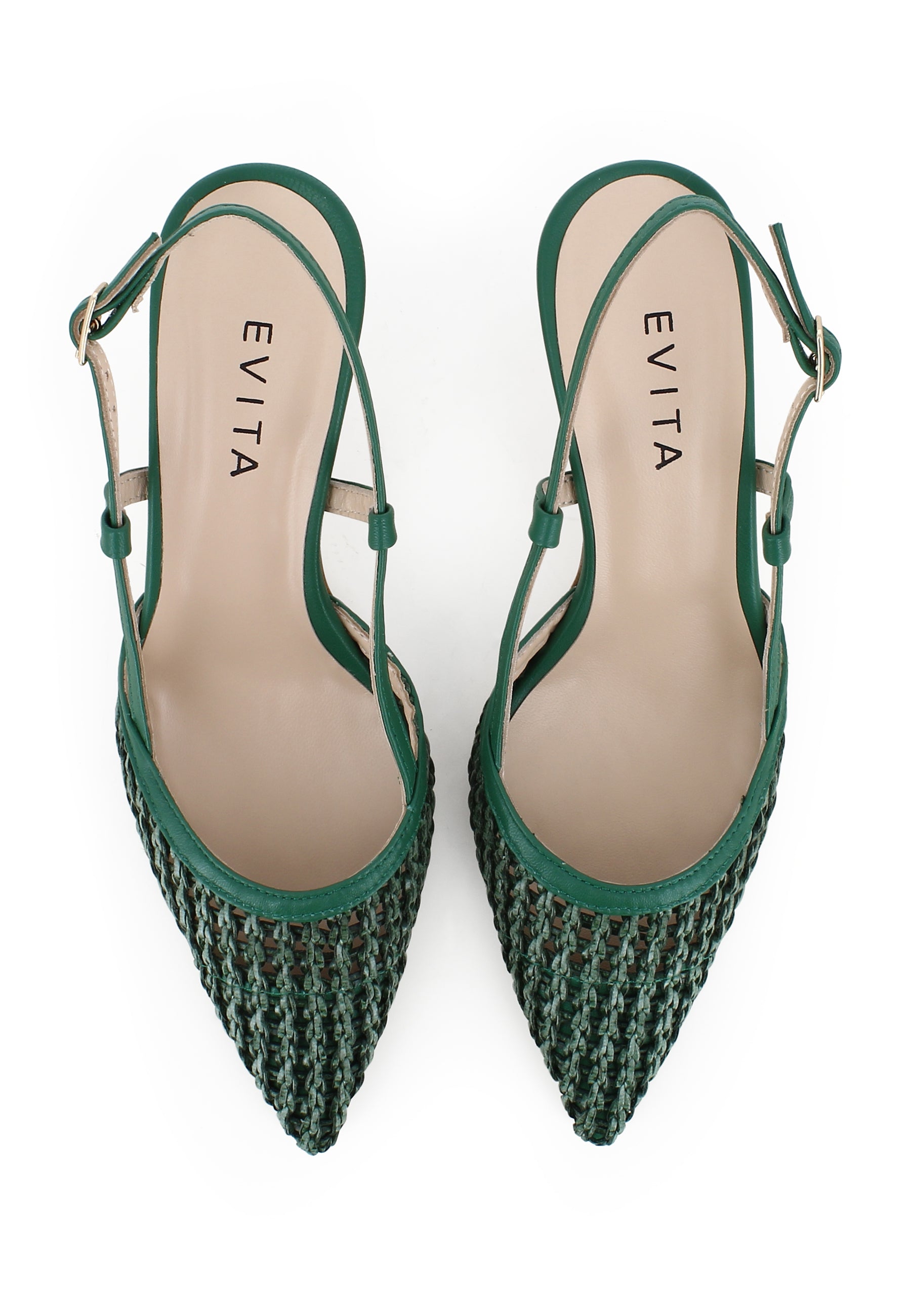 PERLA Damen Sling Pumps  -  Raffia Grün