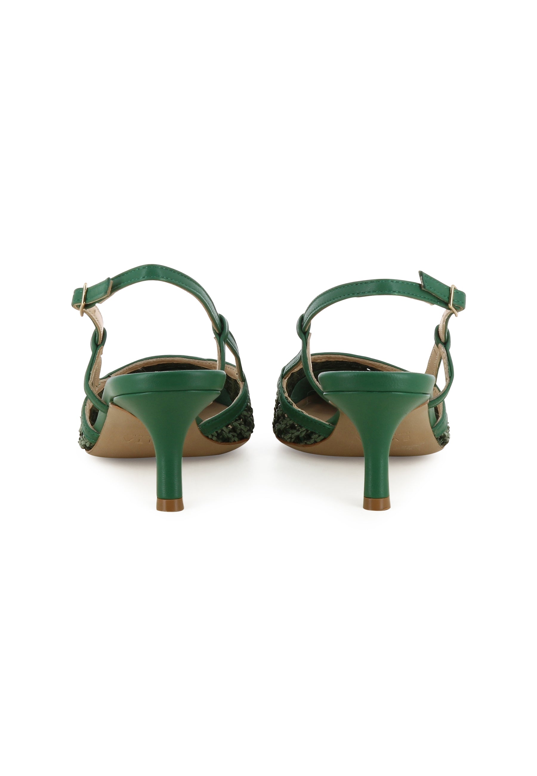 PERLA Damen Sling Pumps  -  Raffia Grün